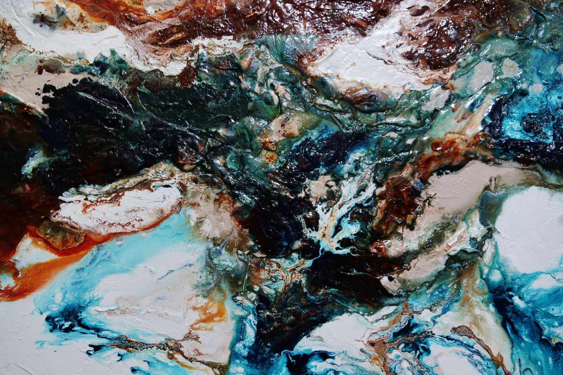 Crushed Southern Coast 190cm x 100cm Teal White Textured Abstract Painting (SOLD)