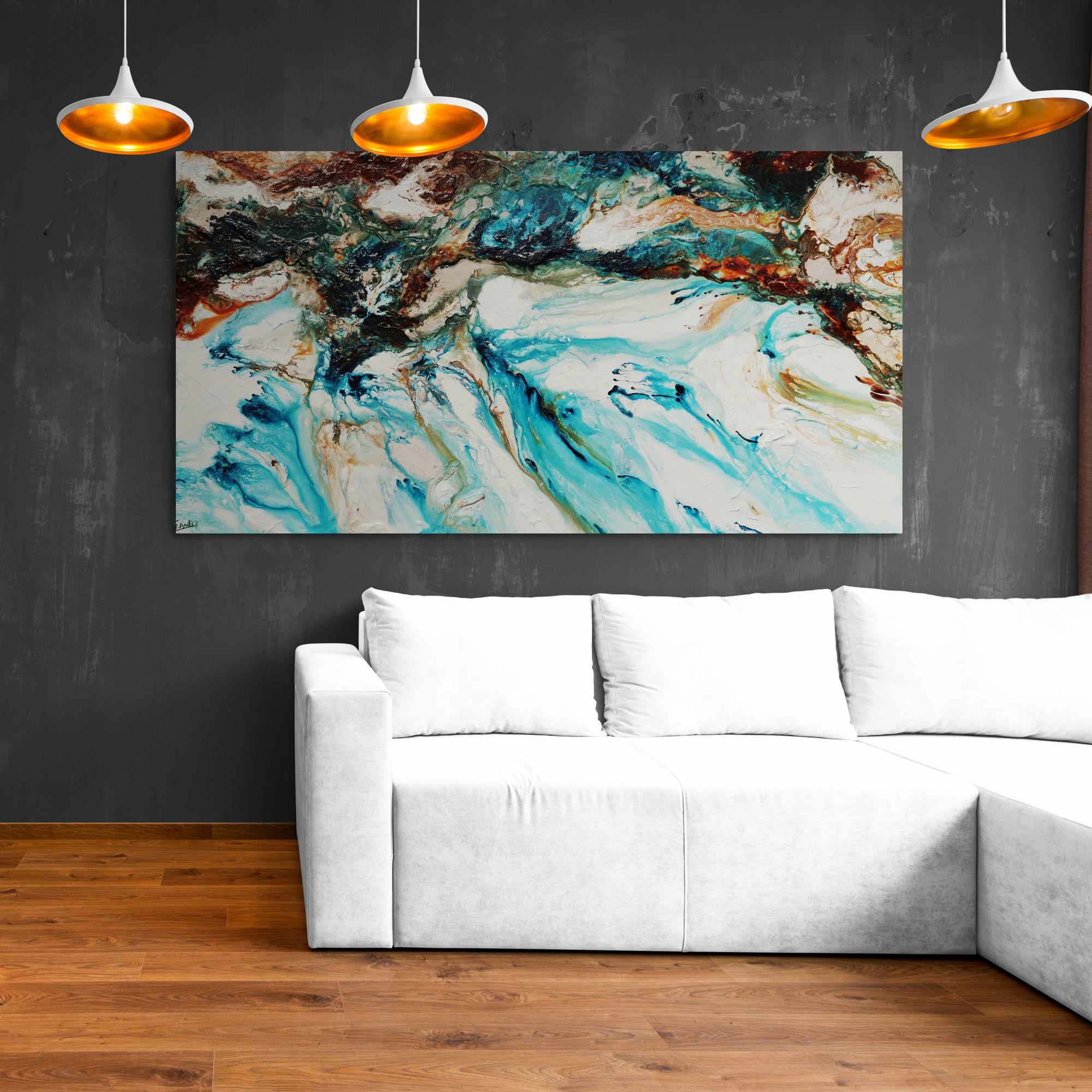 Crushed Southern Coast 190cm x 100cm Teal White Textured Abstract Painting (SOLD)-Abstract-[Franko]-[Artist]-[Australia]-[Painting]-Franklin Art Studio