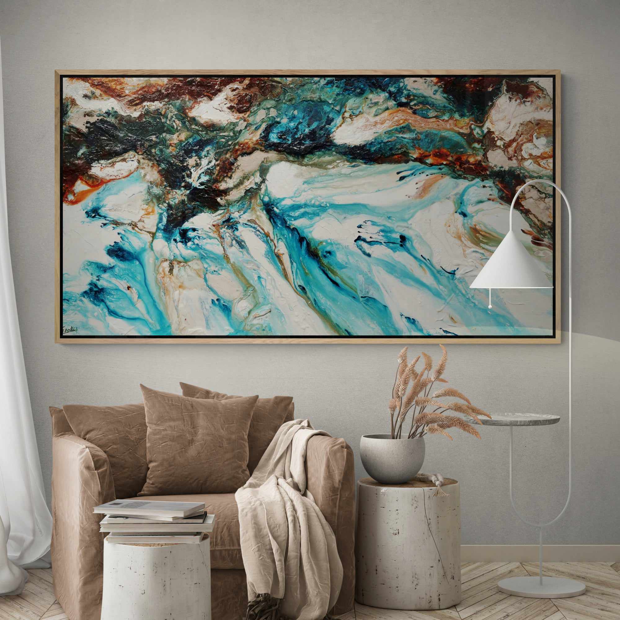 Crushed Southern Coast 190cm x 100cm Teal White Textured Abstract Painting (SOLD)-Abstract-Franko-[Franko]-[huge_art]-[Australia]-Franklin Art Studio
