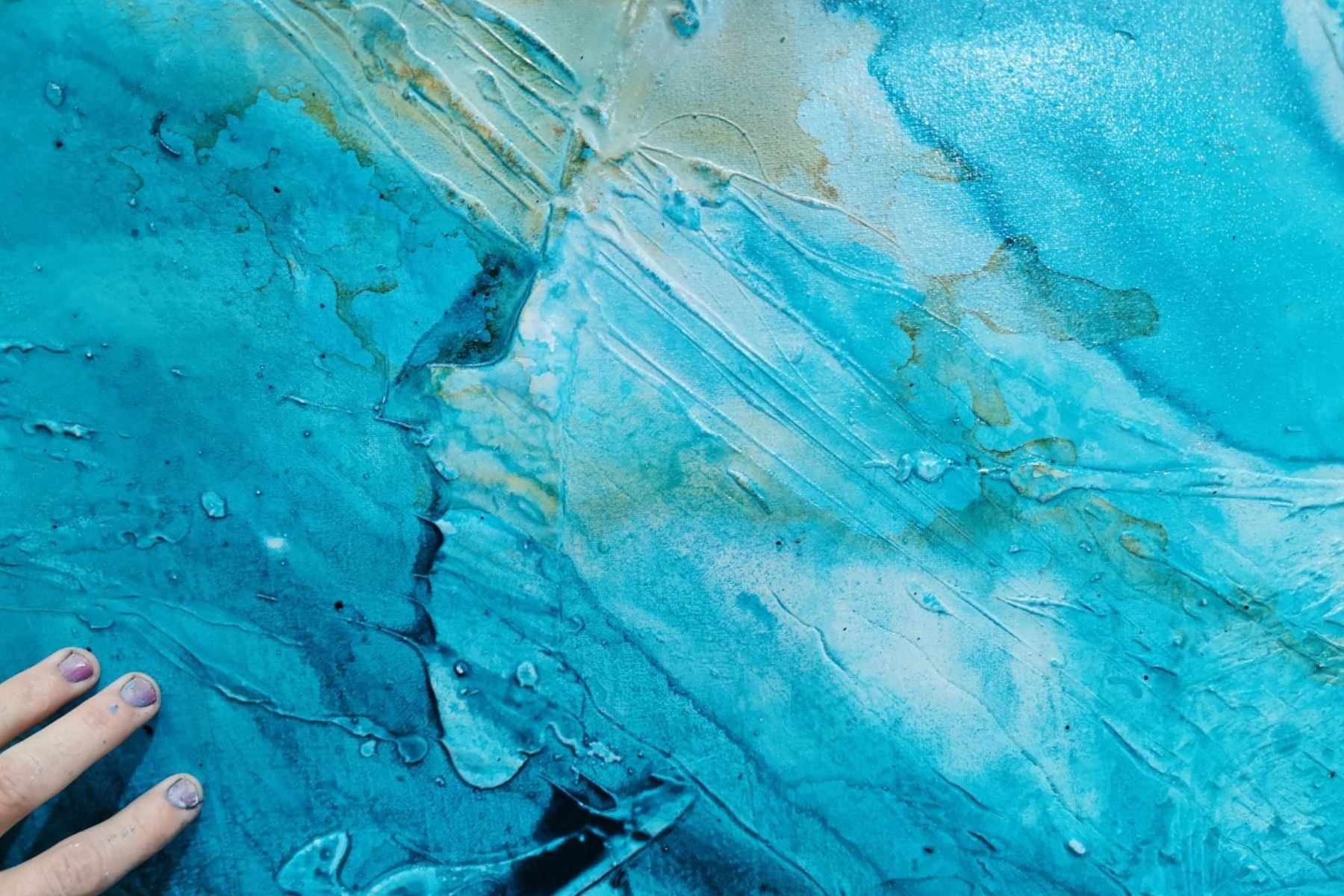 Crushed Southern Ice 270cm x 120cm Turquoise Cream Textured Abstract Painting (SOLD)