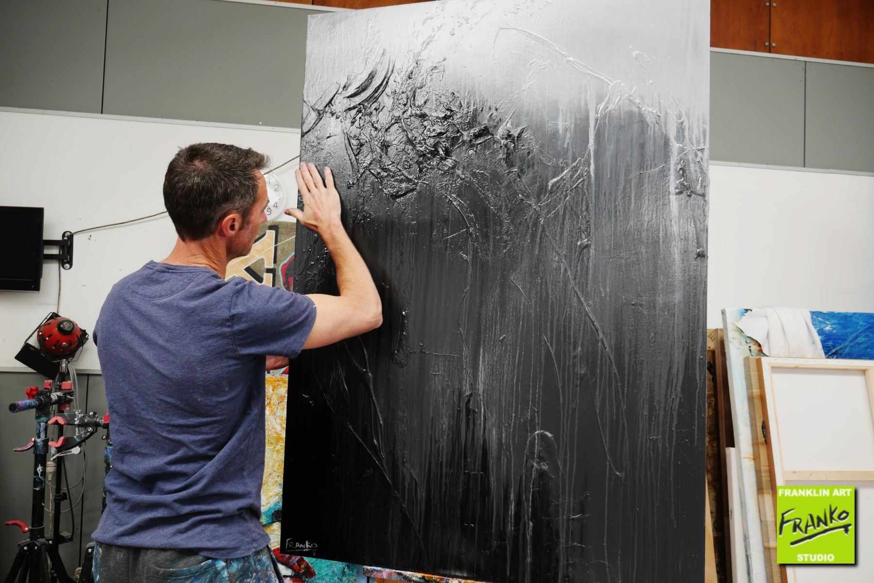 Dark 140cm x 100cm Black Grey Textured Abstract Painting (SOLD)-Abstract-Franko-[franko_artist]-[Art]-[interior_design]-Franklin Art Studio