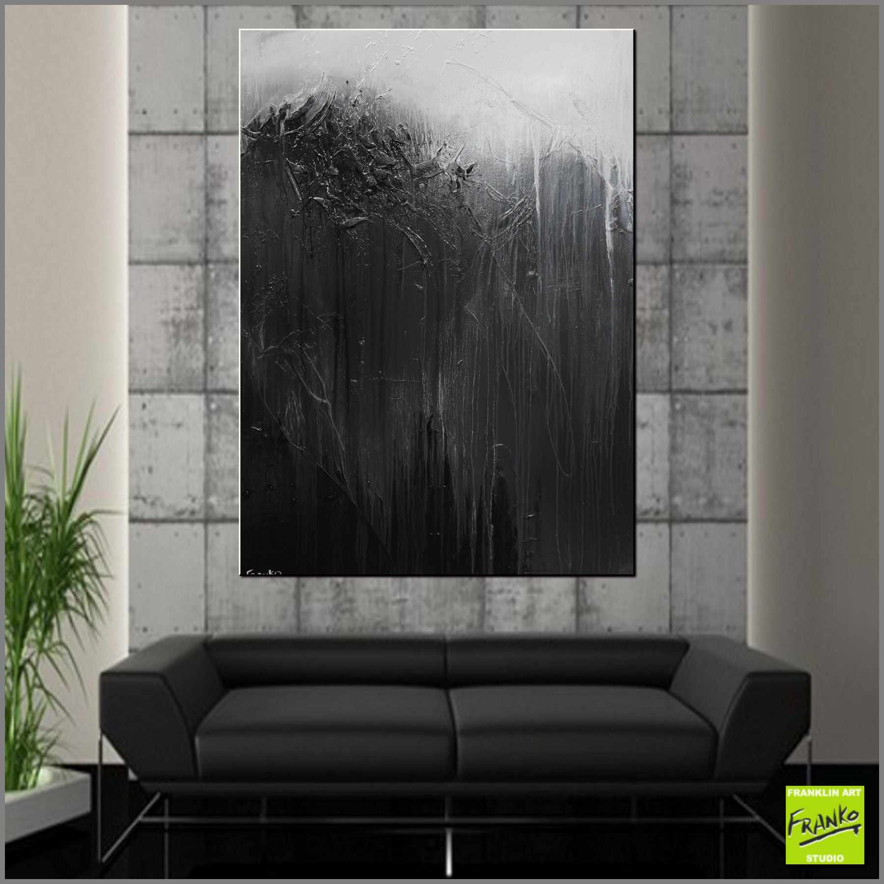 Dark 140cm x 100cm Black Grey Textured Abstract Painting (SOLD)-Abstract-Franko-[Franko]-[huge_art]-[Australia]-Franklin Art Studio