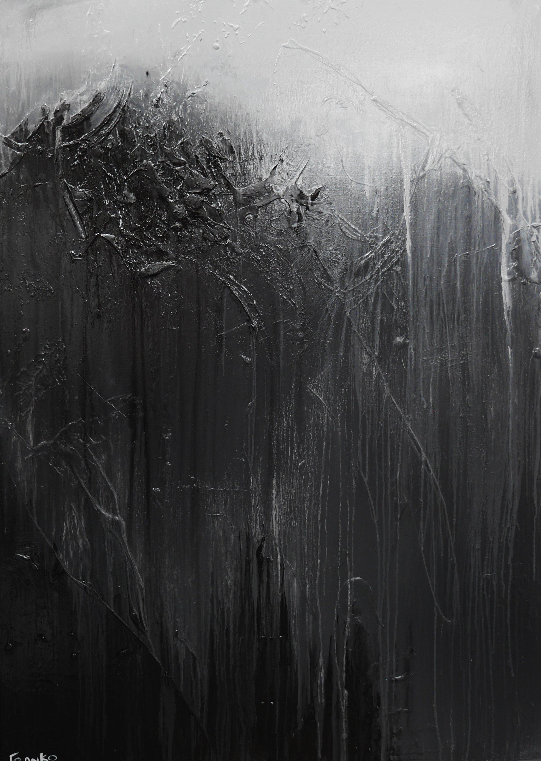 Dark 140cm x 100cm Black Grey Textured Abstract Painting (SOLD)-Abstract-Franko-[Franko]-[Australia_Art]-[Art_Lovers_Australia]-Franklin Art Studio