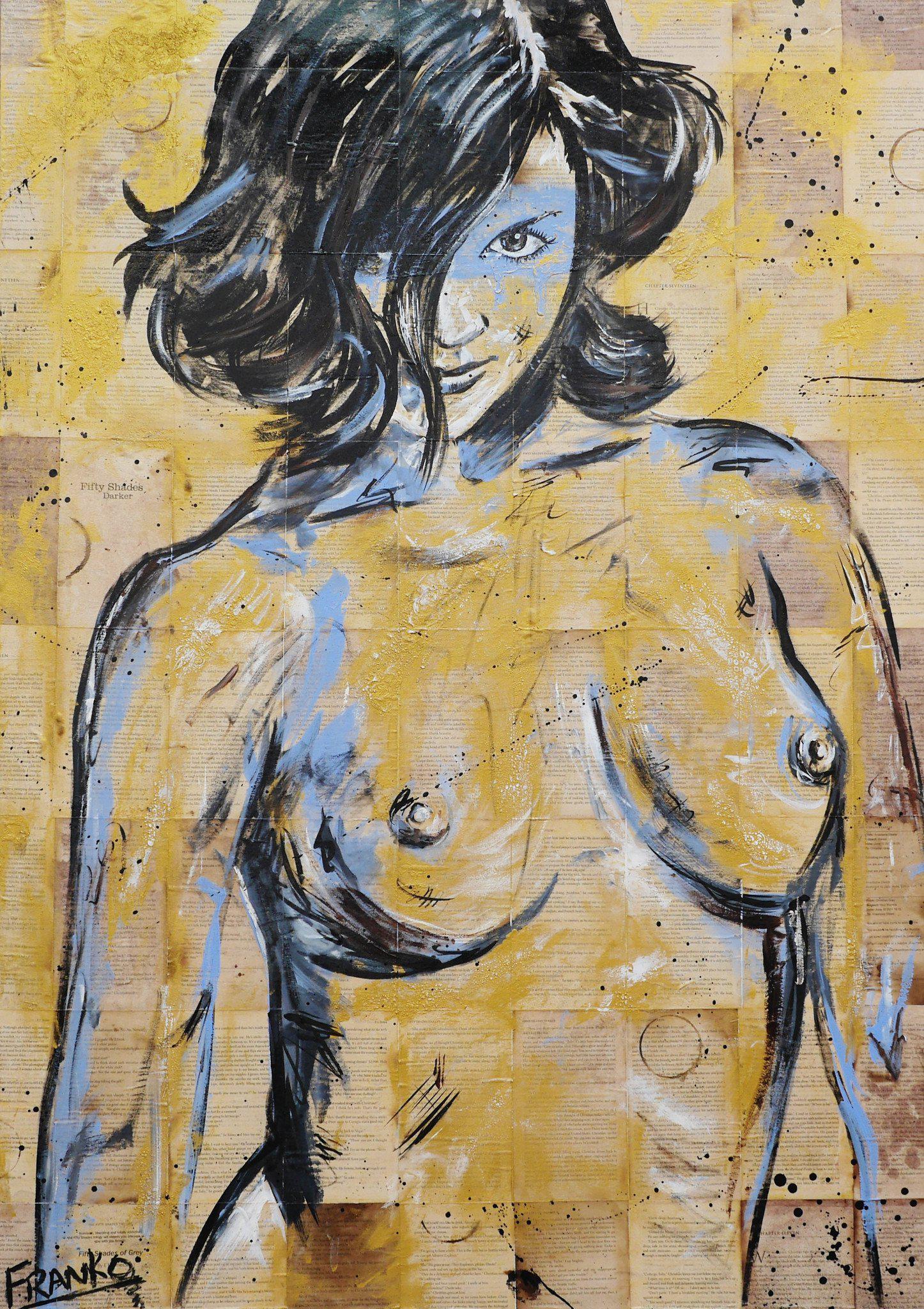 Dark And Darker 140cm x 100cm Book Club Series Gold Blue Nude (SOLD)-book club-[Franko ]-[Gallery]-[popular]-[Australia]-Franklin Art Studio