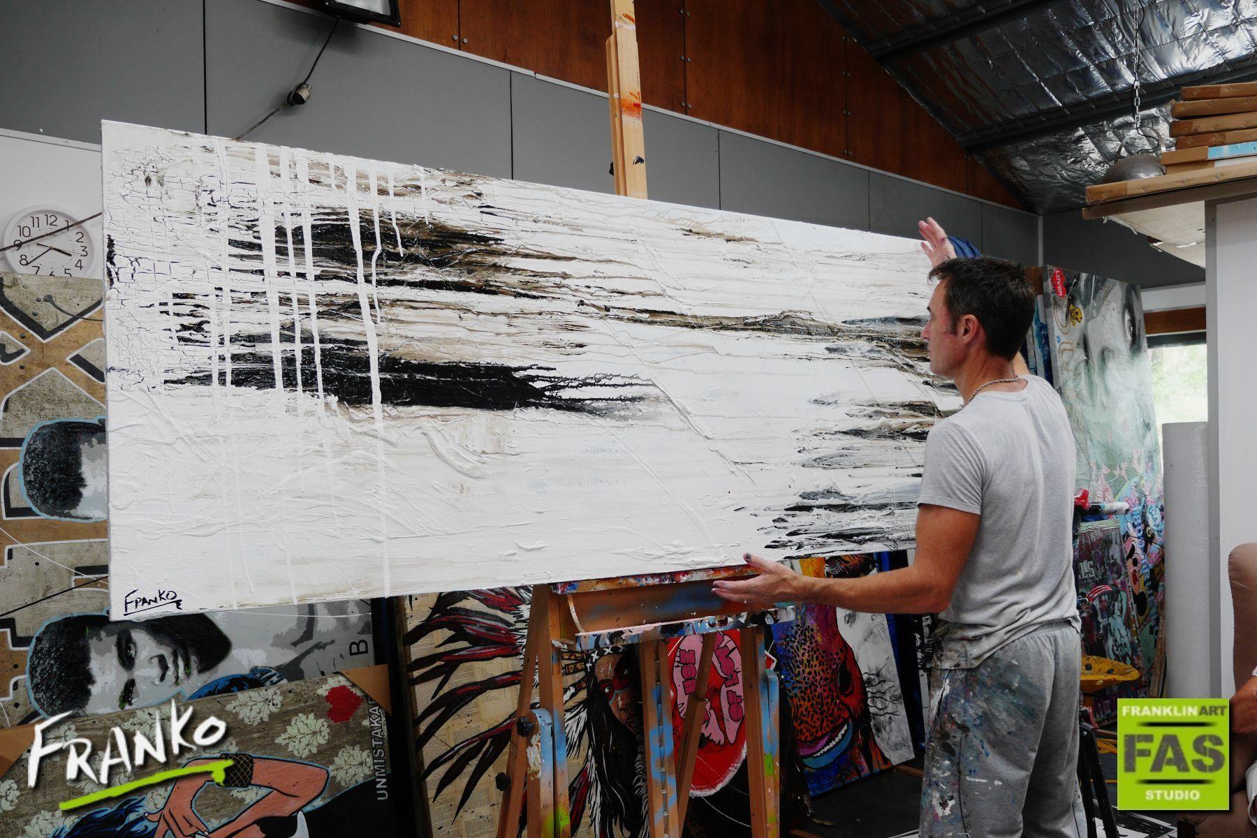 Decayed Beautish 200cm x 80cm Huge White Black Abstract Painting (SOLD)-Abstract-[Franko Artist]-[Gold Coast]-[Brisbane]-[Huge]-Franklin Art Studio