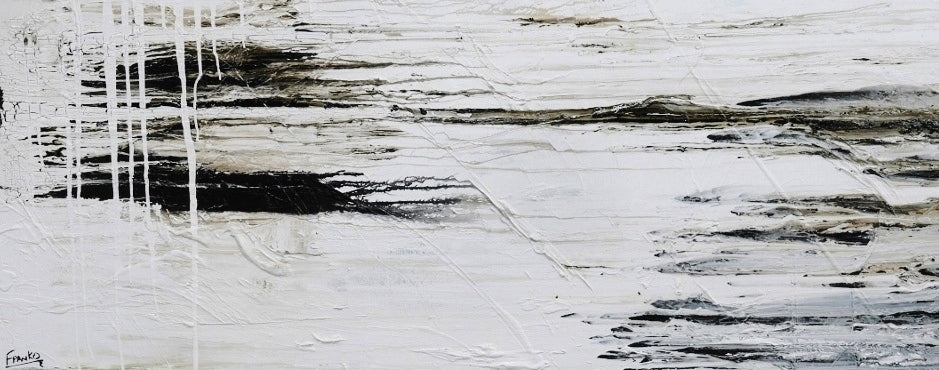 Decayed Beautish 200cm x 80cm Huge White Black Abstract Painting (SOLD)-Abstract-Franko-[Franko]-[Australia_Art]-[Art_Lovers_Australia]-Franklin Art Studio