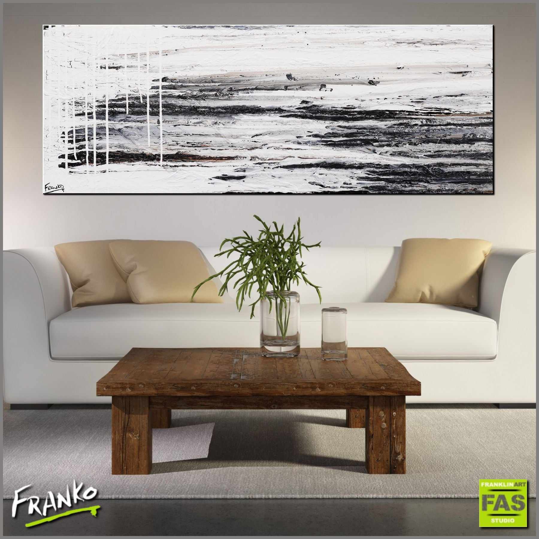 Decayed Jazz 160cm x 60cm White Black Abstract Painting (SOLD)-Abstract-Franko-[Franko]-[huge_art]-[Australia]-Franklin Art Studio