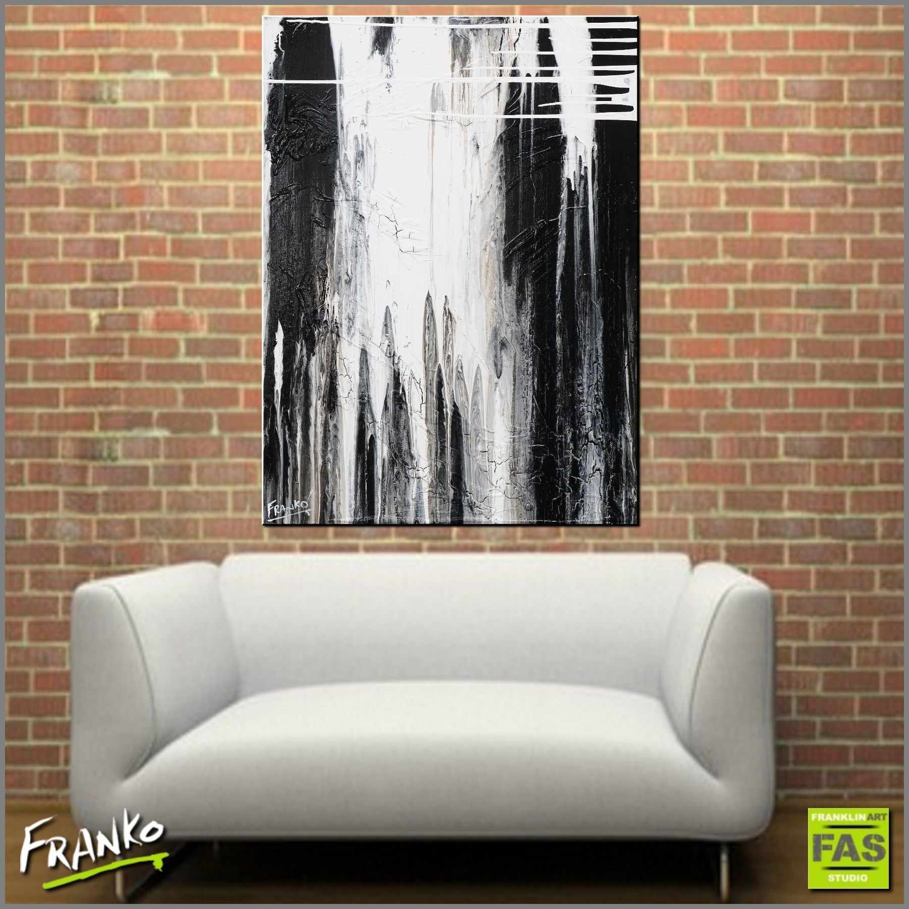 Decayed Moments 75cm x 100cm White Black Abstract Painting (SOLD)-Abstract-Franko-[Franko]-[huge_art]-[Australia]-Franklin Art Studio