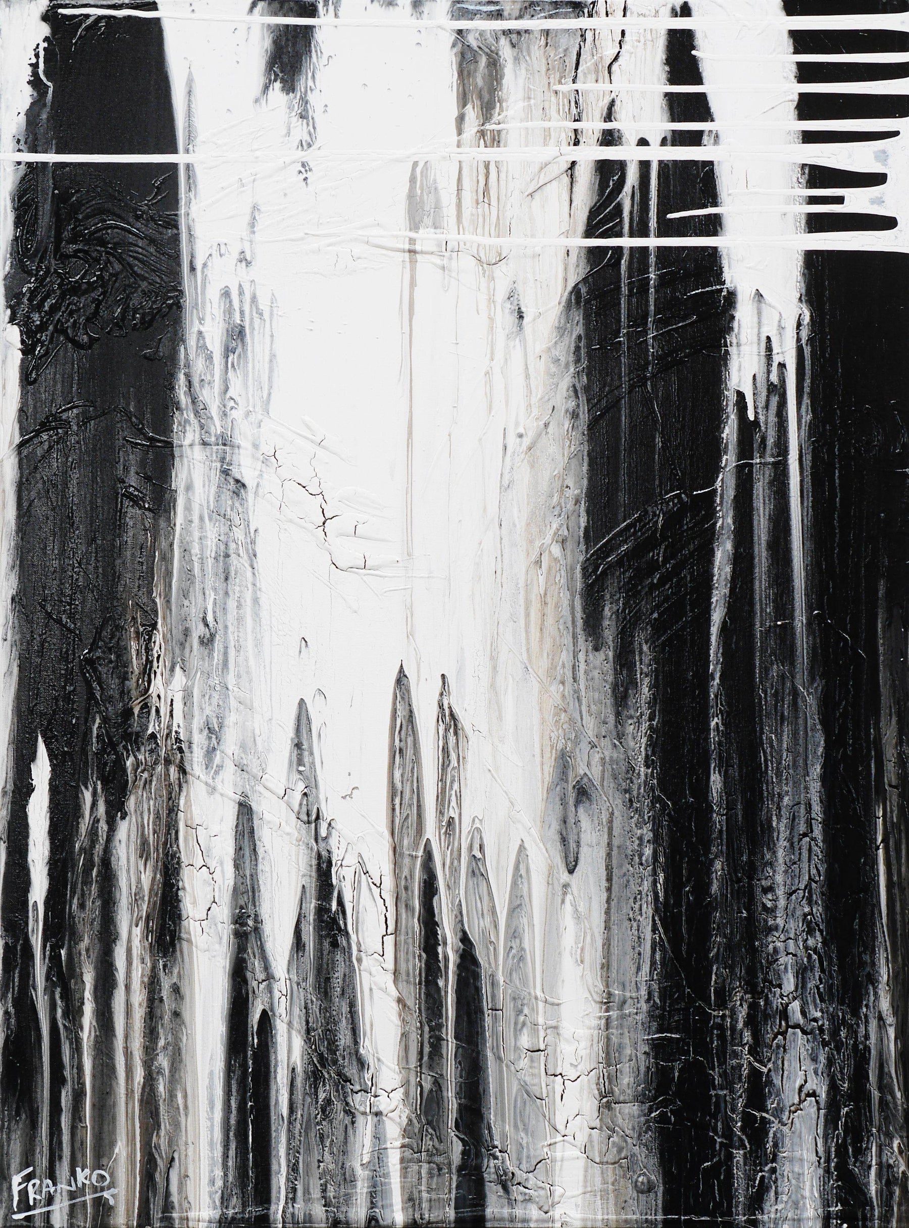 Decayed Moments 75cm x 100cm White Black Abstract Painting (SOLD)-Abstract-Franko-[Franko]-[Australia_Art]-[Art_Lovers_Australia]-Franklin Art Studio