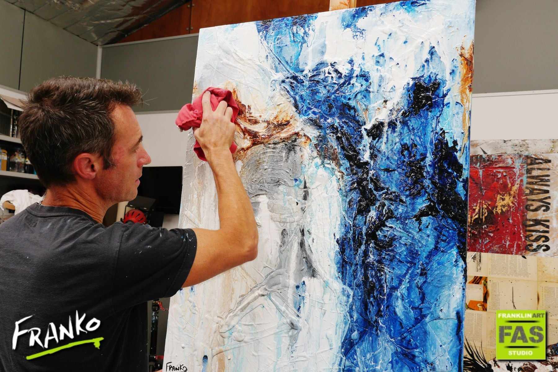 Deep Blue Umber 75cm x 100cm White Blue Abstract Painting (SOLD)-Abstract-[Franko]-[Australian]-[Popular]-[Best Selling]-Franklin Art Studio