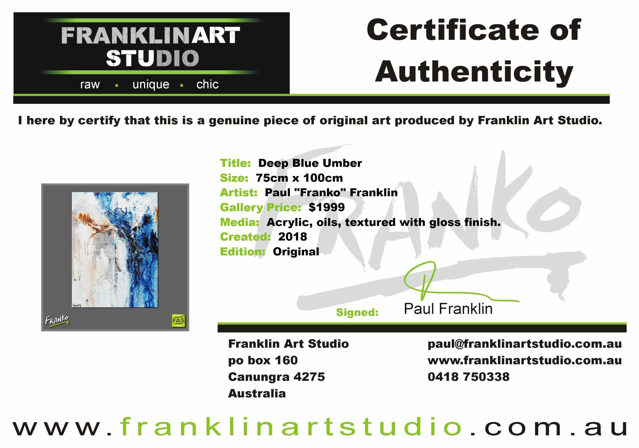 Deep Blue Umber 75cm x 100cm White Blue Abstract Painting (SOLD)-Abstract-[Franko Artist]-[The Block]-[Dream Homes]-[ideas]-Franklin Art Studio