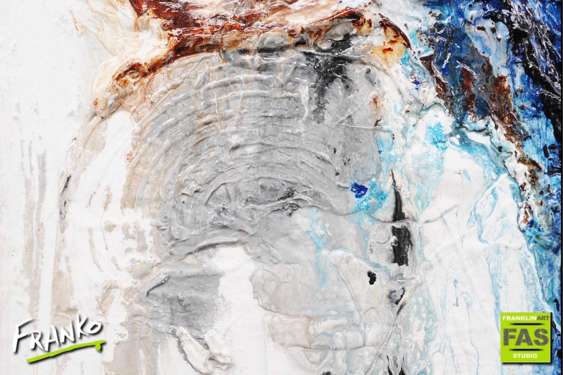 Deep Blue Umber 75cm x 100cm White Blue Abstract Painting  (SOLD)