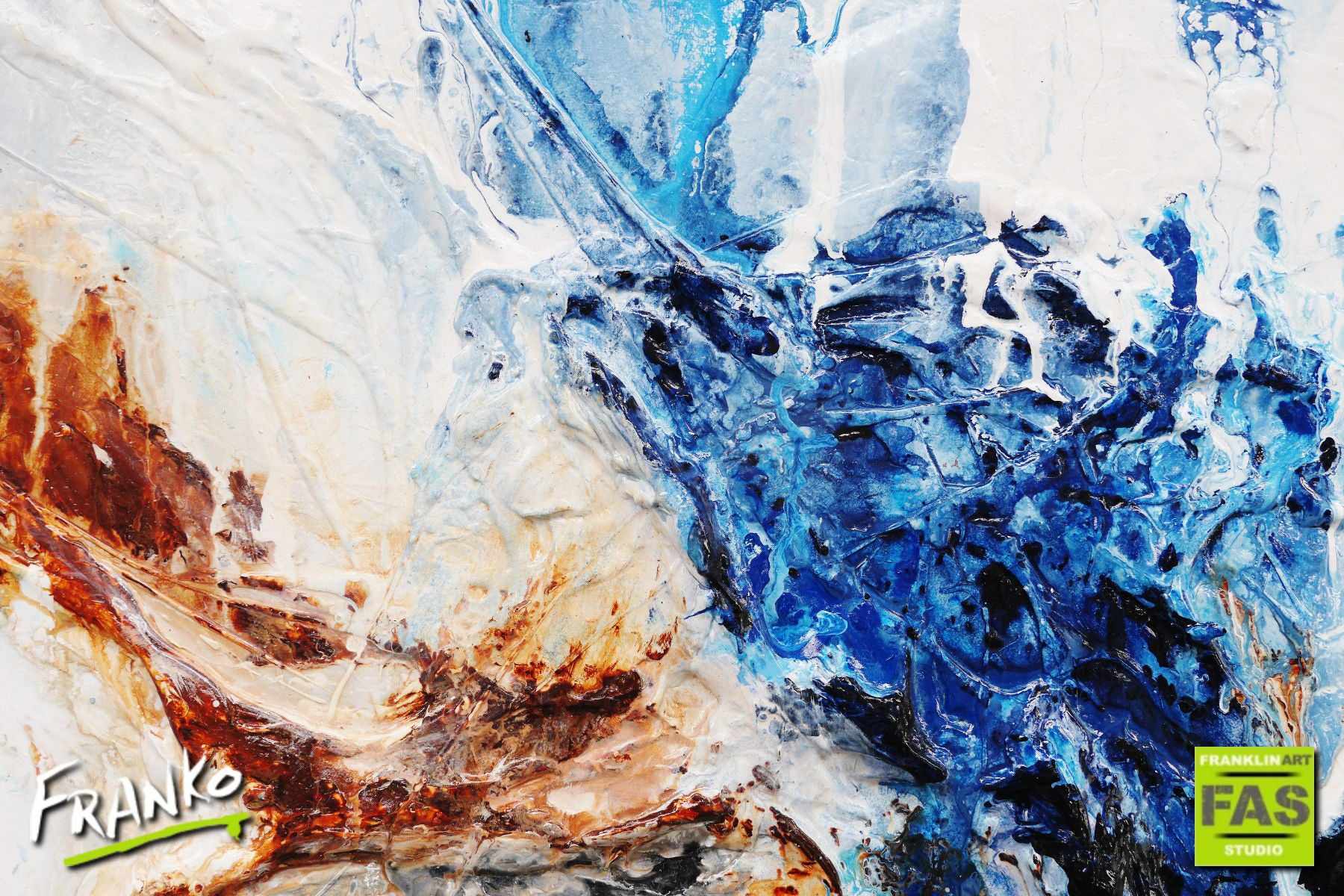 Deep Blue Umber 75cm x 100cm White Blue Abstract Painting  (SOLD)