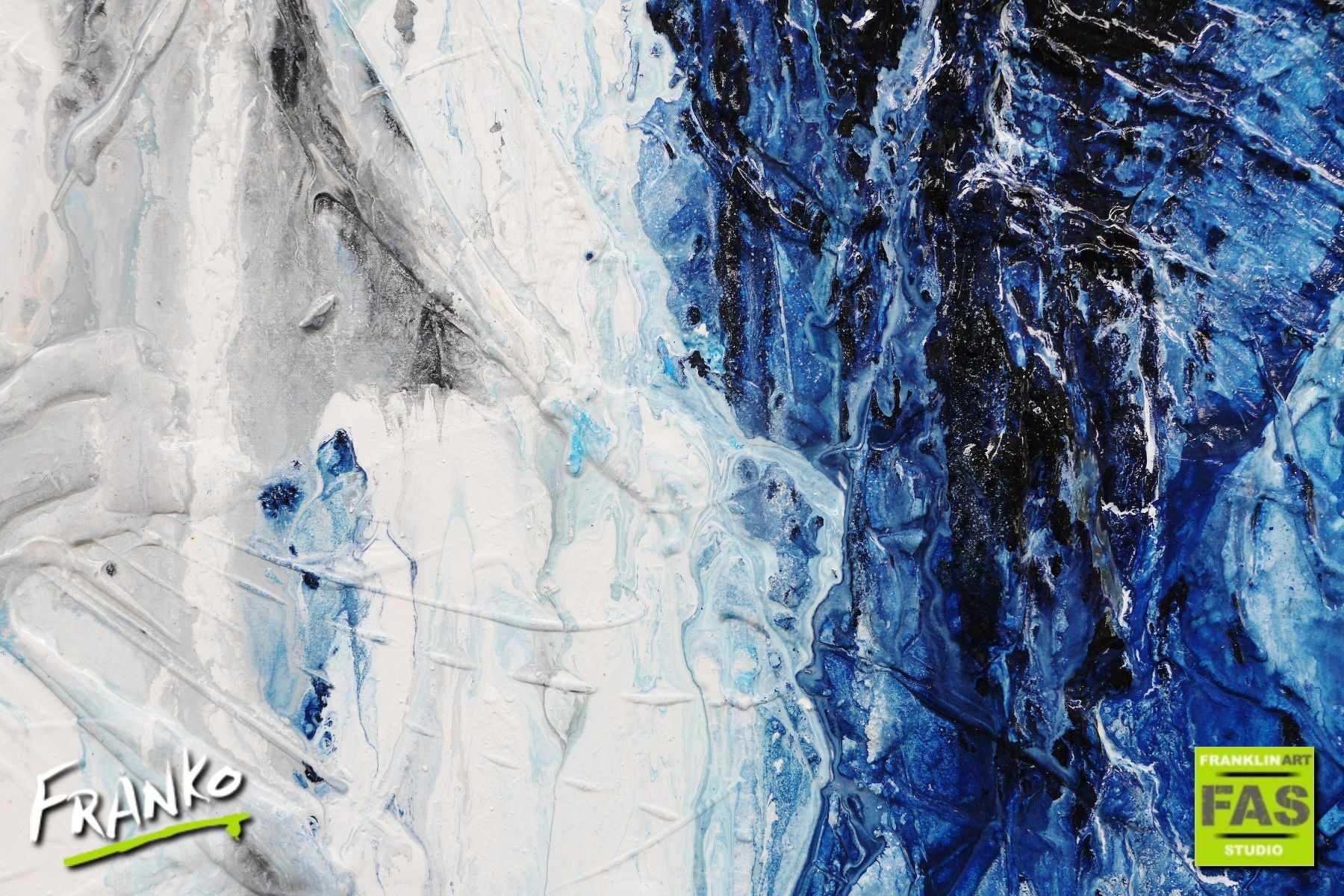 Deep Blue Umber 75cm x 100cm White Blue Abstract Painting (SOLD)-Abstract-[Franko]-[Artist]-[Australia]-[Painting]-Franklin Art Studio