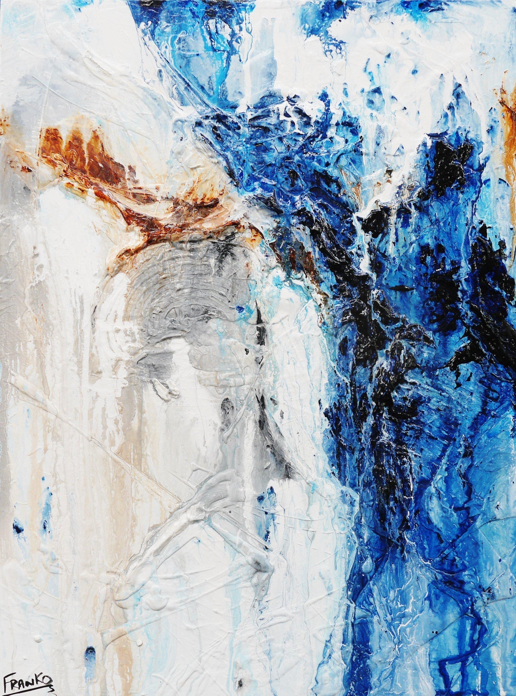 Deep Blue Umber 75cm x 100cm White Blue Abstract Painting (SOLD)-Abstract-[Franko]-[Australian Artist]-[Large]-[Popular]-Franklin Art Studio