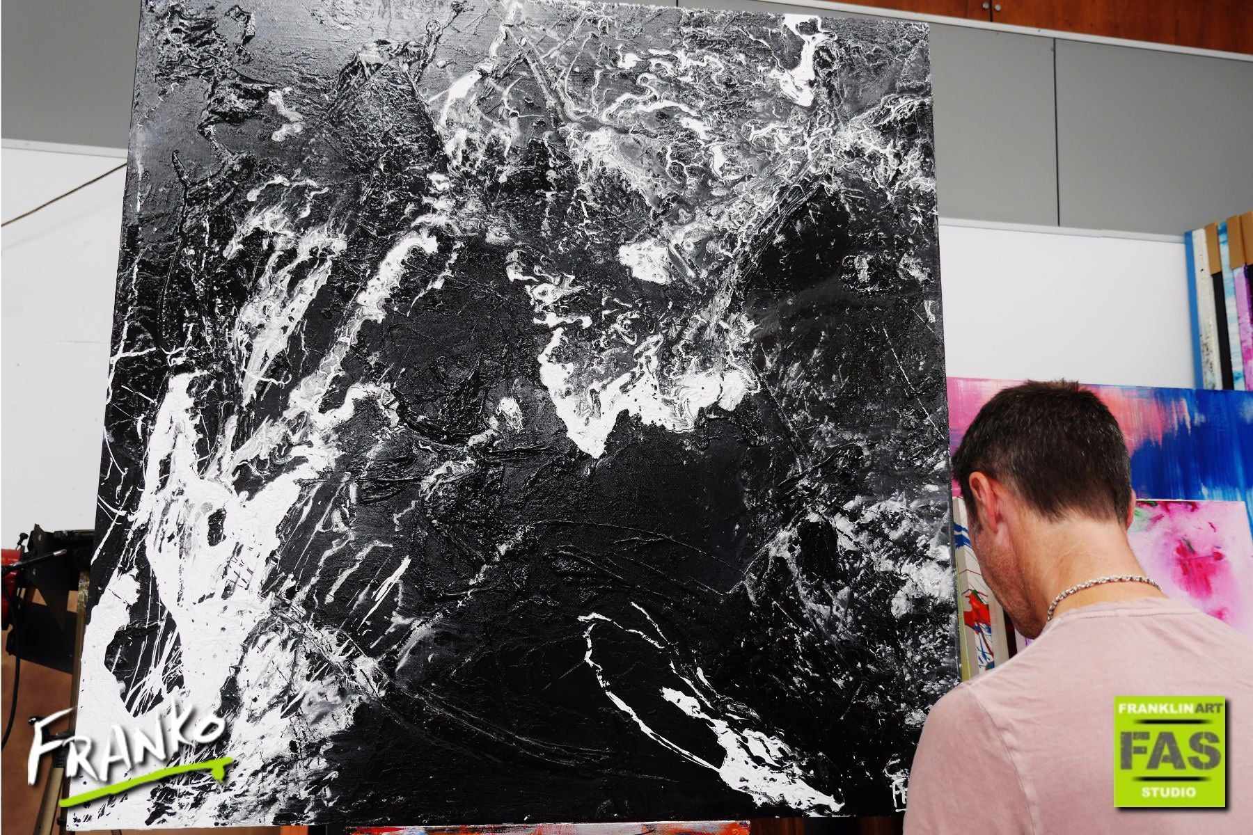 Deep Dark Nights 120cm x 120cm Black Abstract Painting (SOLD)-abstract-[Franko Artist]-[Gold Coast]-[Brisbane]-[Huge]-Franklin Art Studio