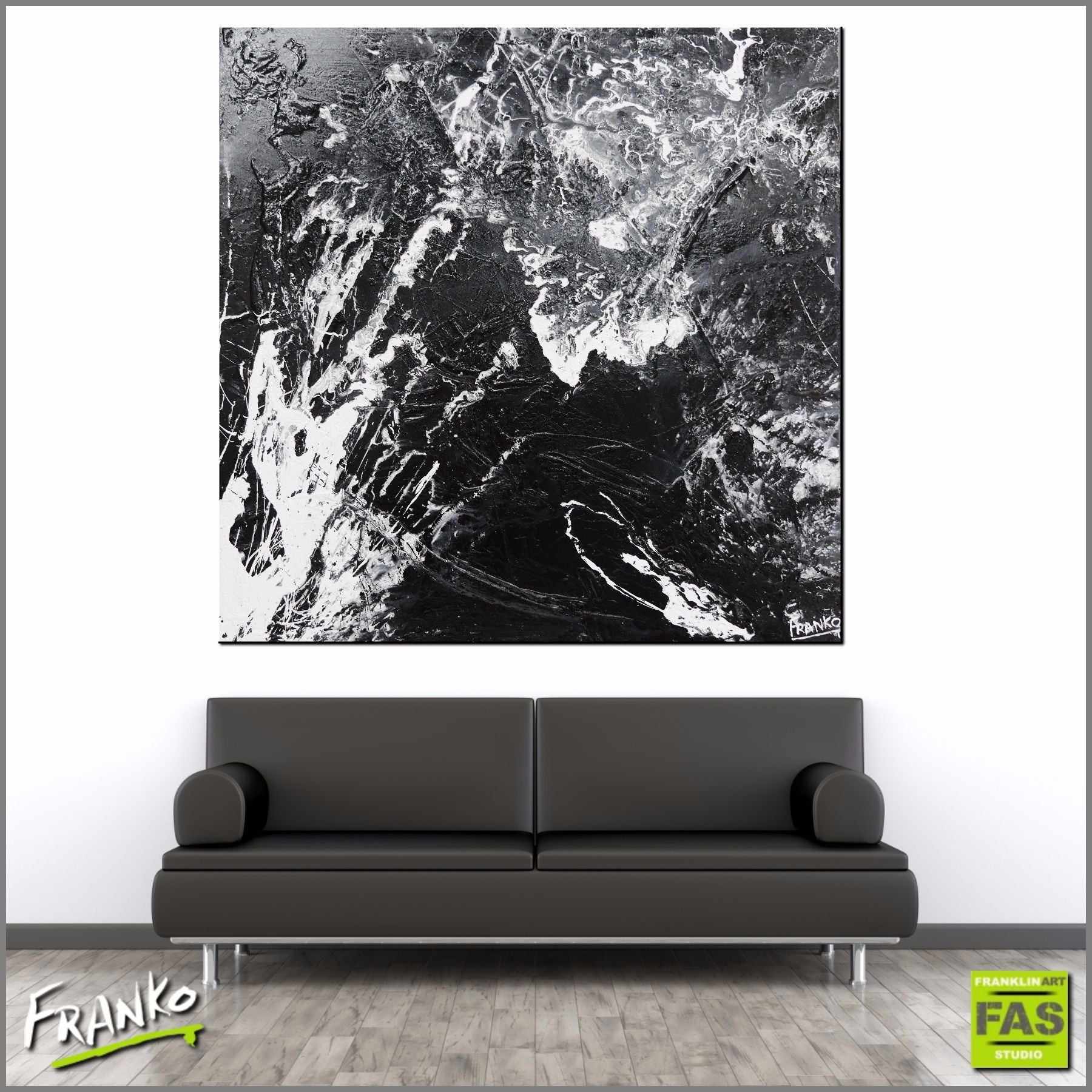 Deep Dark Nights 120cm x 120cm Black Abstract Painting (SOLD)-abstract-Franko-[huge]-[Australian]-[best Selling]-Franklin Art Studio