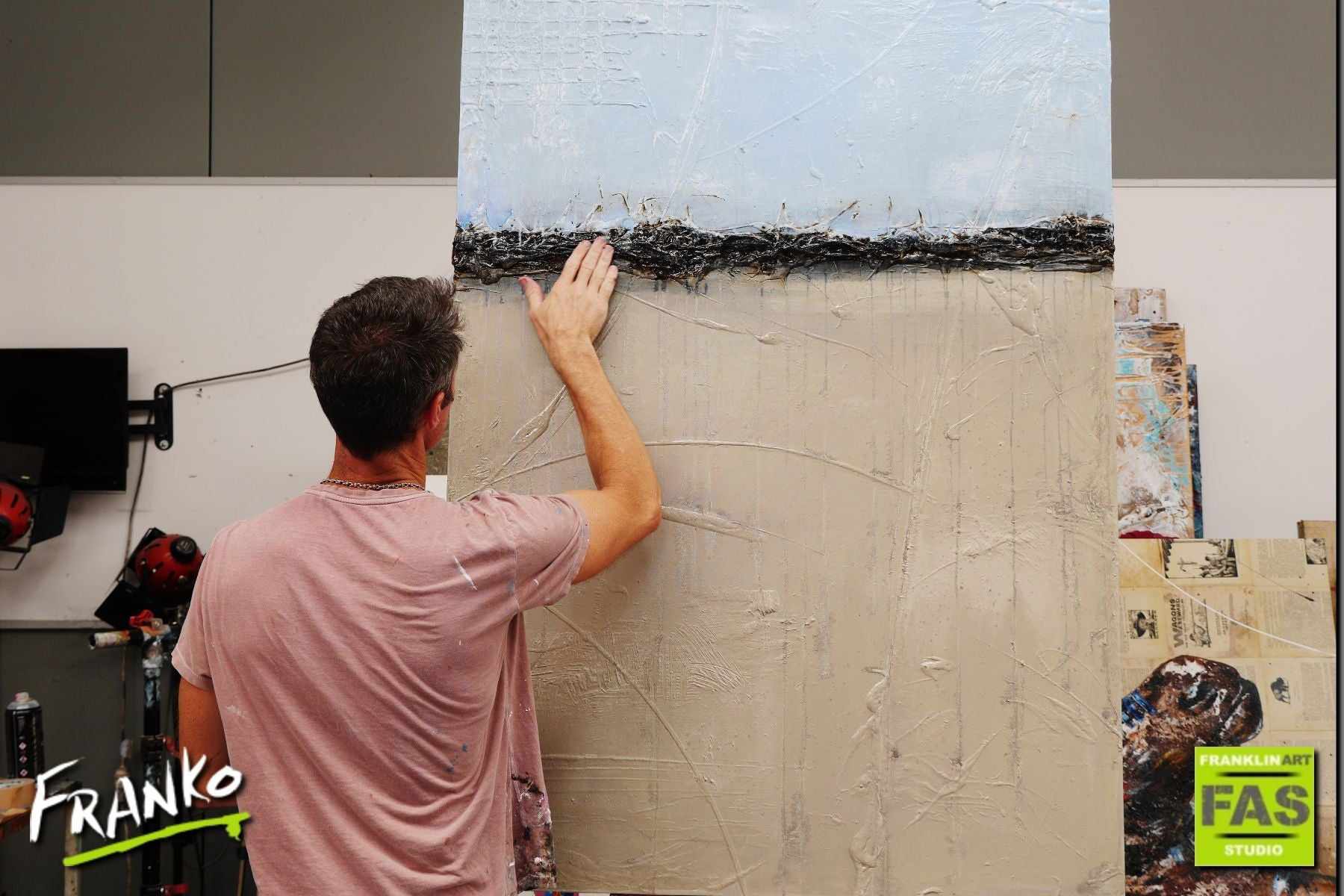 Deep Landscape 140cm x 100cm Creme Blue Abstract Painting (SOLD)-Abstract-[Franko Artist]-[Gold Coast]-[Brisbane]-[Huge]-Franklin Art Studio