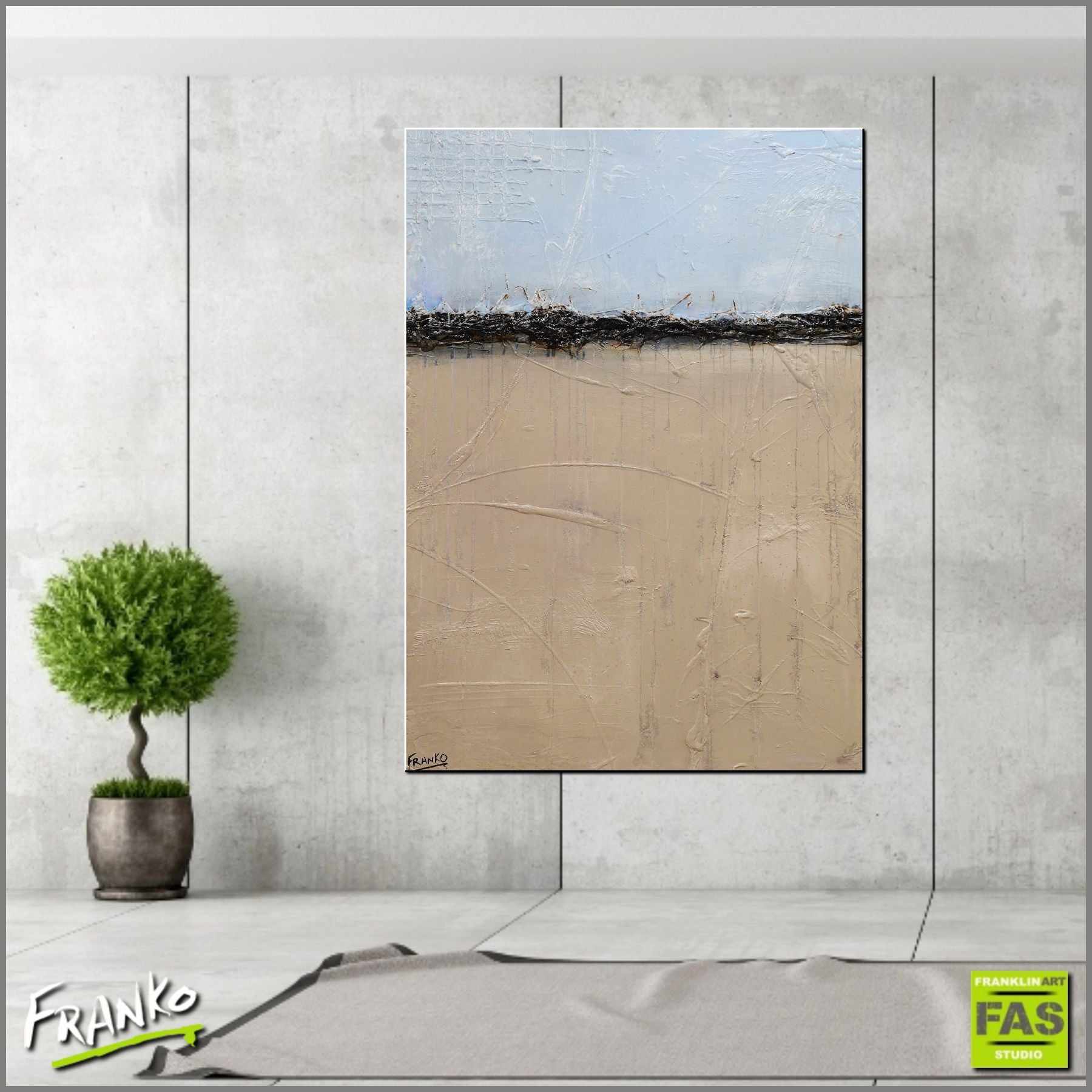 Deep Landscape 140cm x 100cm Creme Blue Abstract Painting (SOLD)-Abstract-Franko-[huge]-[Australian]-[best Selling]-Franklin Art Studio
