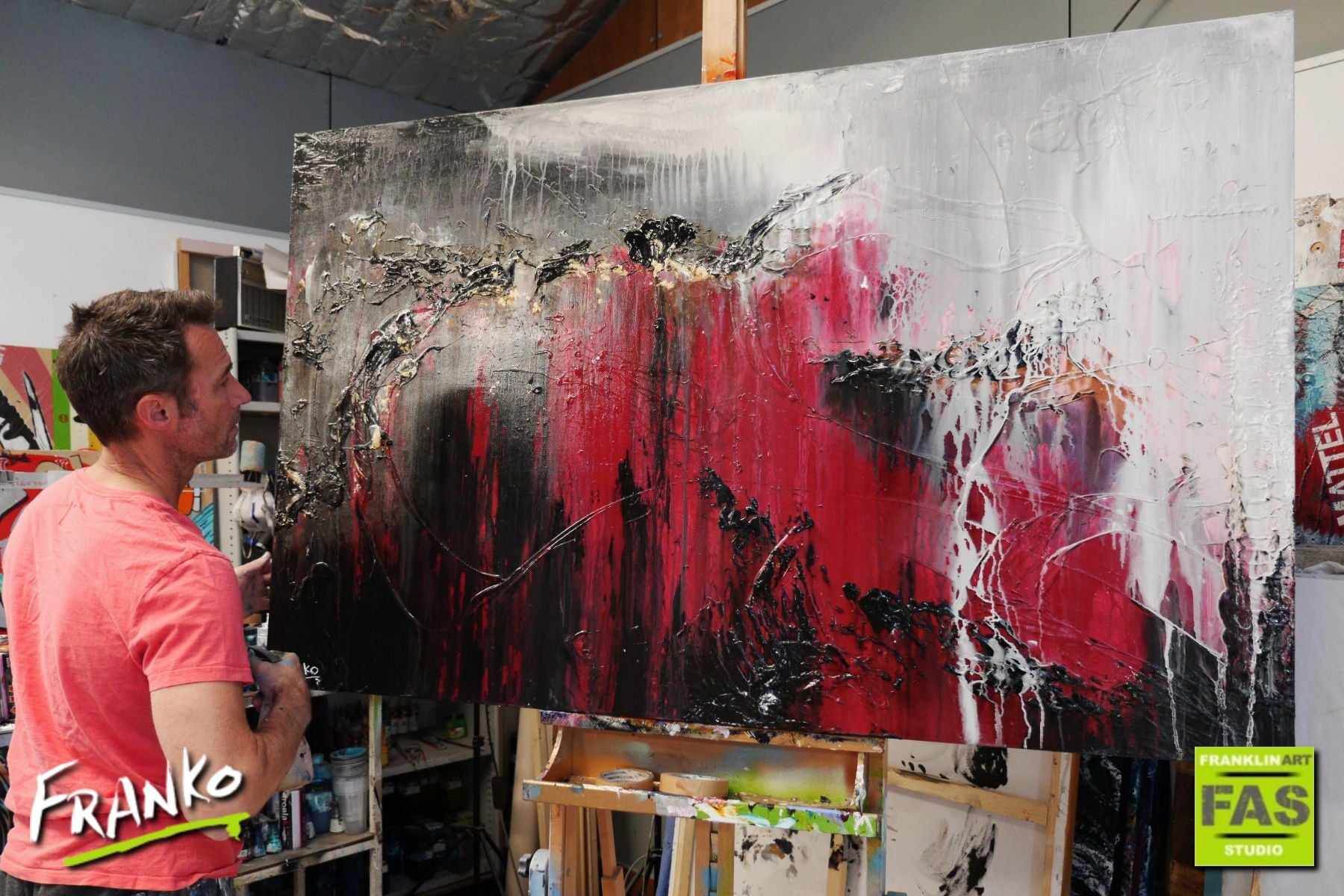 Deep Rose 160cm x 100cm Pink Black White Grey Abstract Painting (SOLD)-Abstract-[Franko Artist]-[Gold Coast]-[Brisbane]-[Huge]-Franklin Art Studio