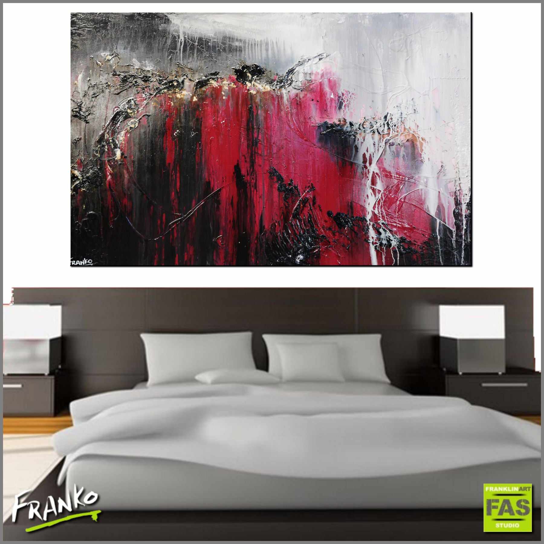 Deep Rose 160cm x 100cm Pink Black White Grey Abstract Painting (SOLD)-Abstract-Franko-[huge]-[Australian]-[best Selling]-Franklin Art Studio