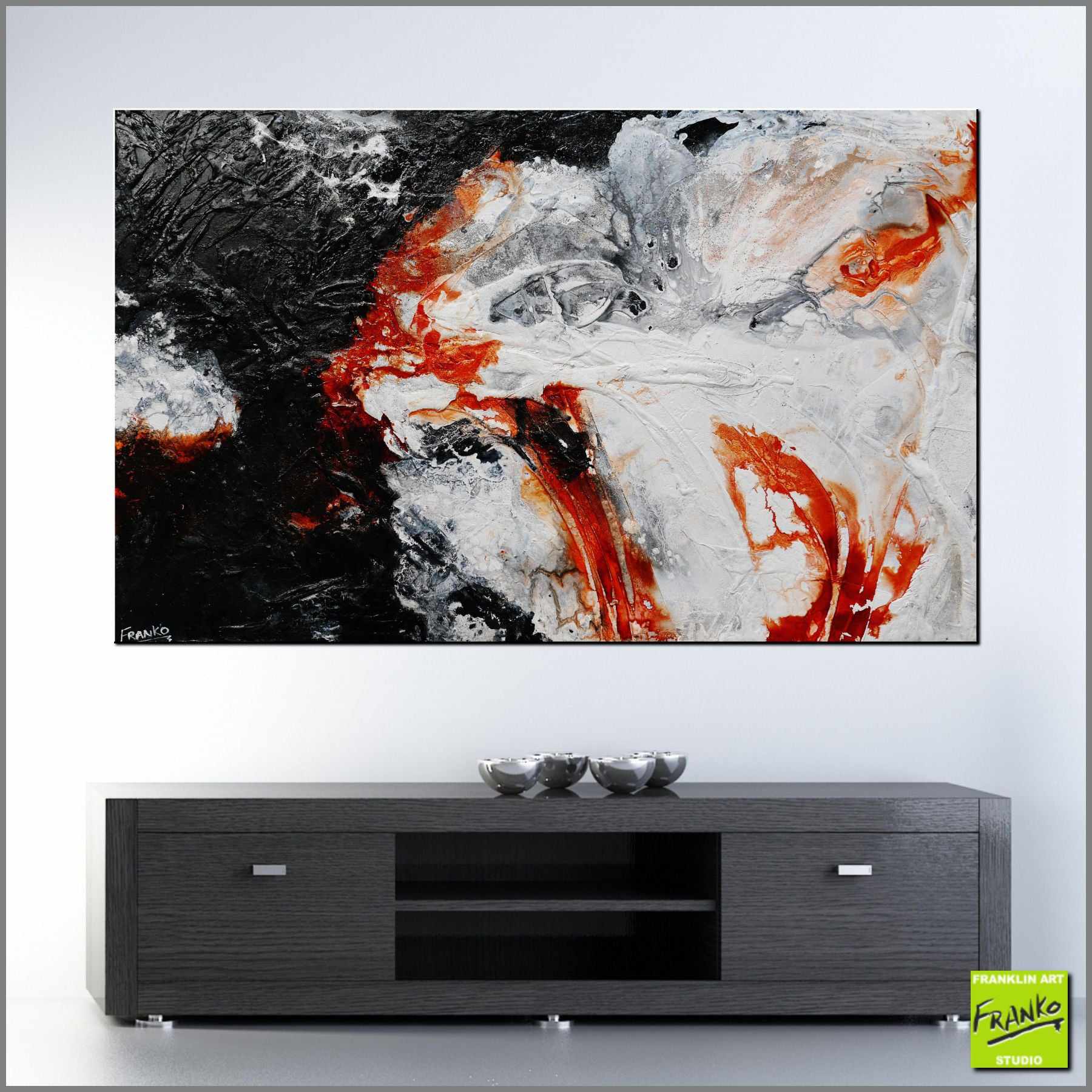 Deep Slate and Rust 160cm x 100cm White Black Rust Textured Abstract Painting (SOLD)-Abstract-Franko-[Franko]-[huge_art]-[Australia]-Franklin Art Studio
