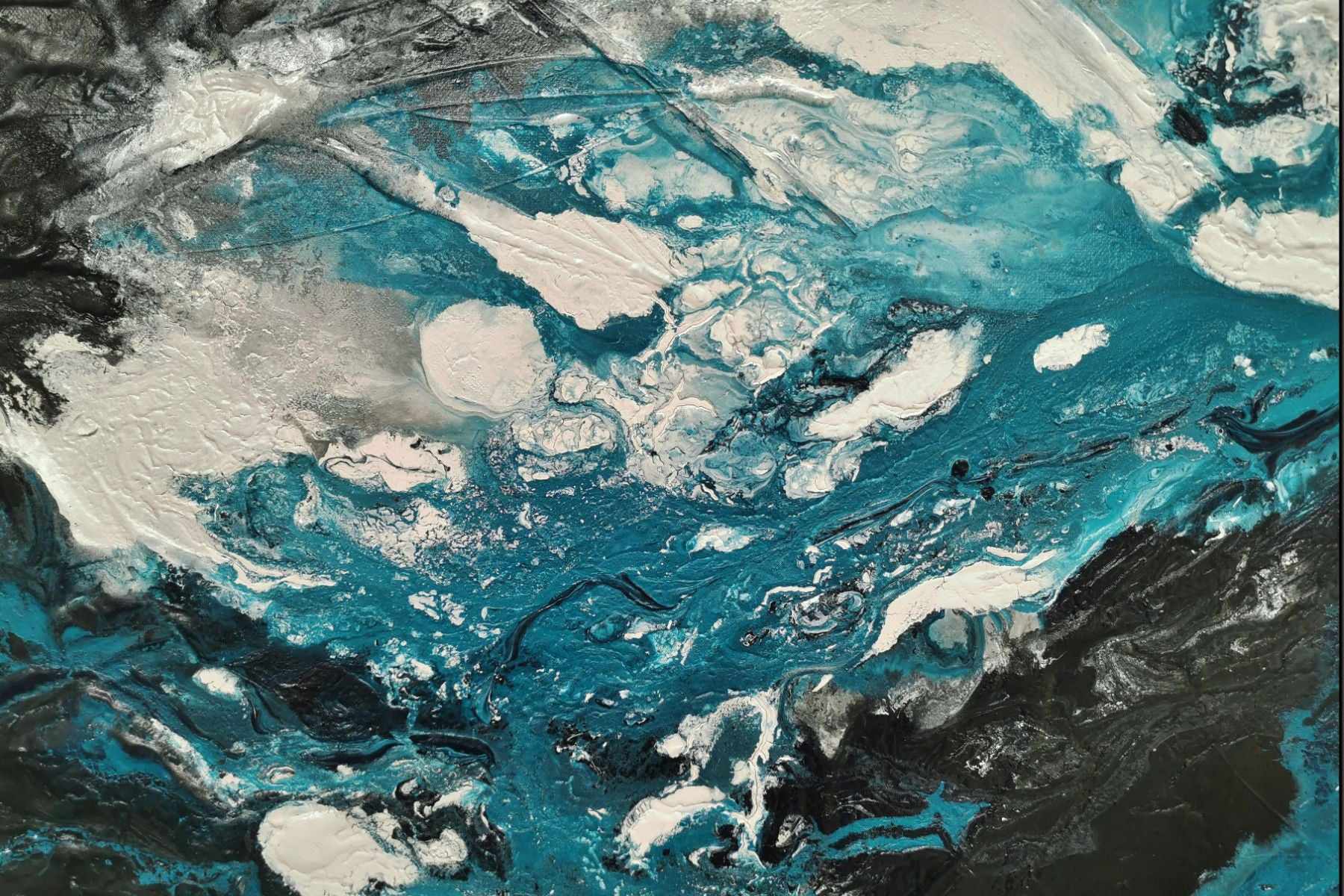 Deep Southern 190cm x 100cm Teal Black Textured Abstract Painting (SOLD)