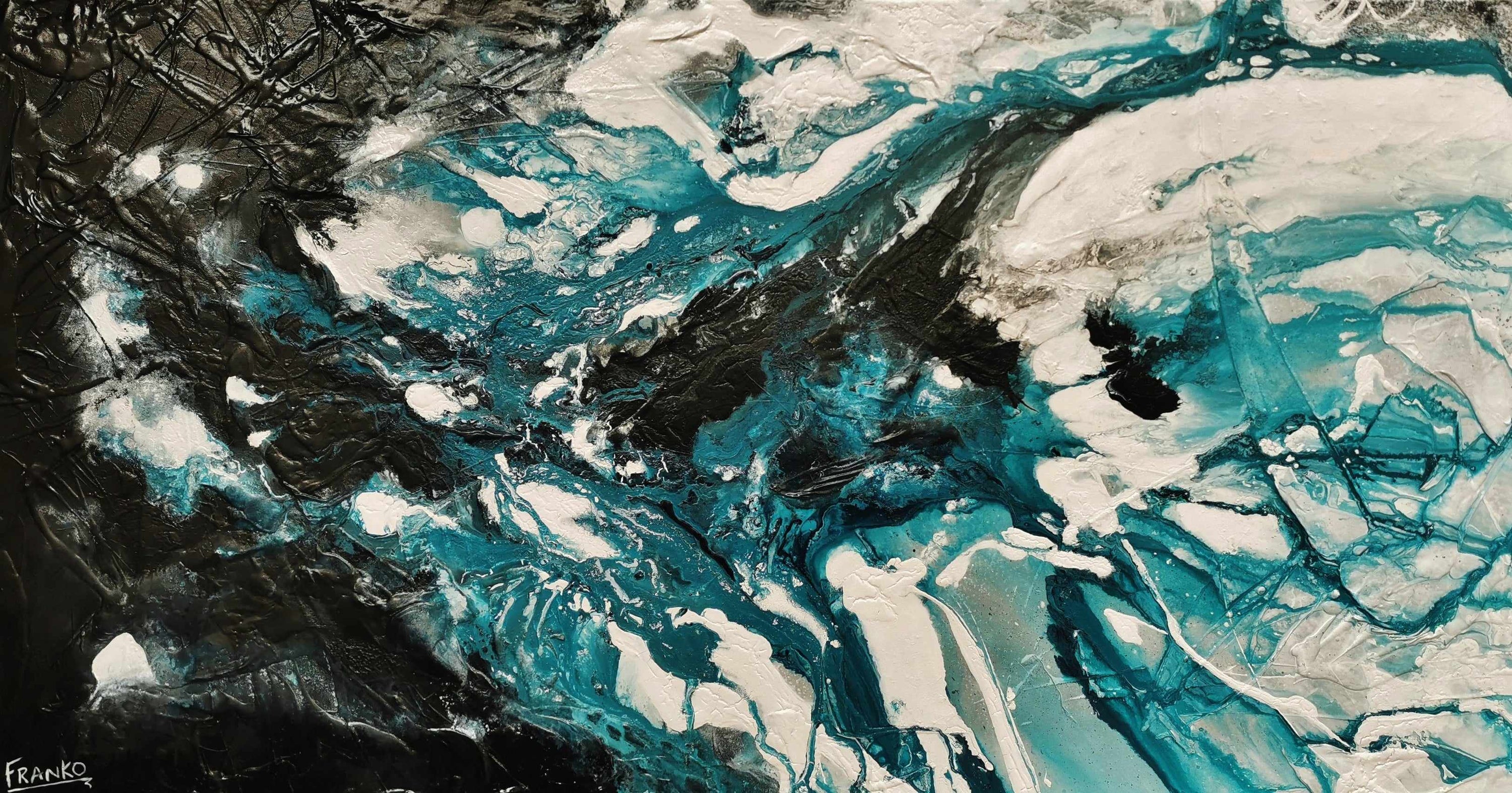 Deep Southern 190cm x 100cm Teal Black Textured Abstract Painting (SOLD)-Abstract-Franko-[Franko]-[Australia_Art]-[Art_Lovers_Australia]-Franklin Art Studio