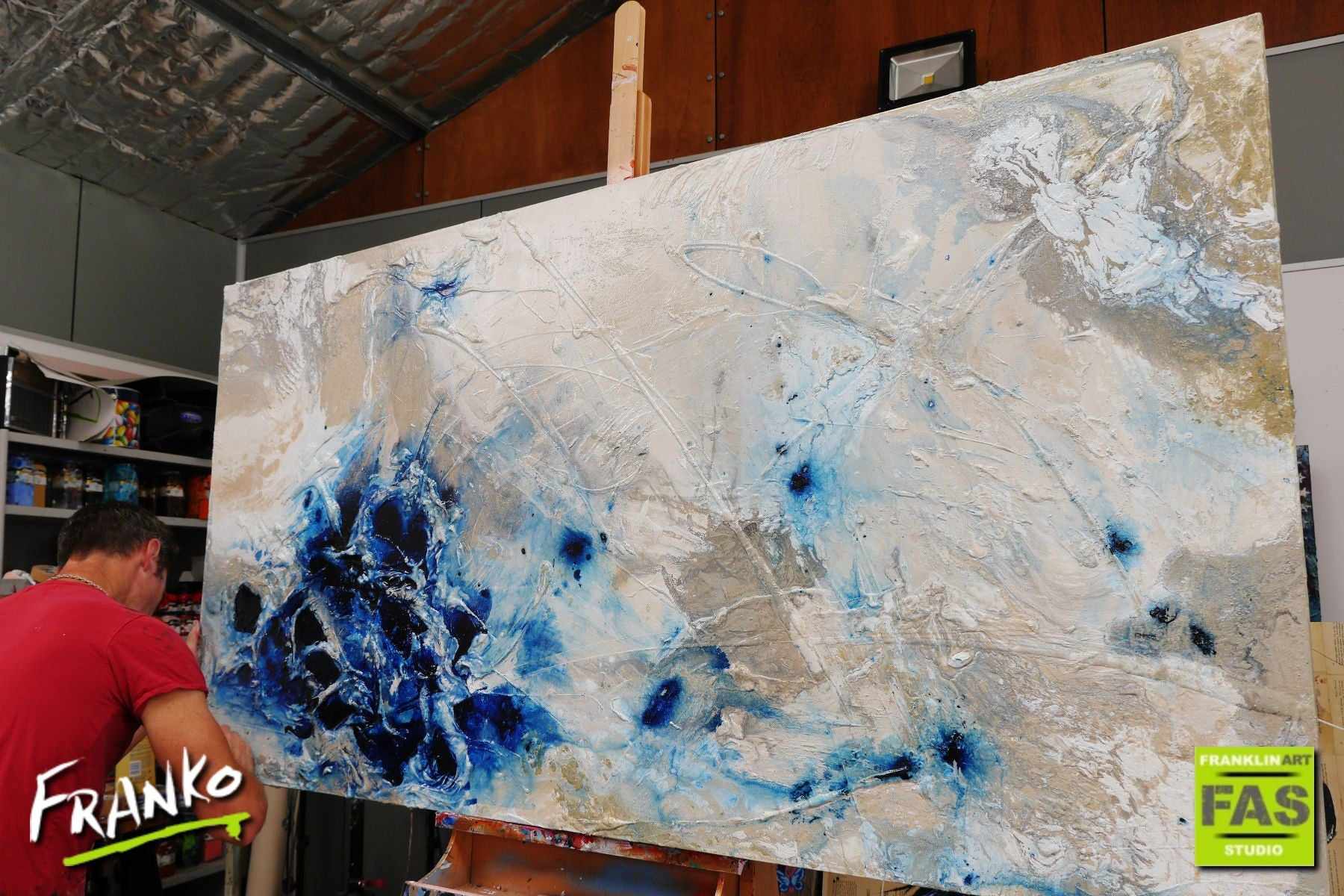 Desert Pools 190cm x 100cm Huge Blue White Abstract Painting (SOLD)-Abstract-[Franko Artist]-[Gold Coast]-[Brisbane]-[Huge]-Franklin Art Studio