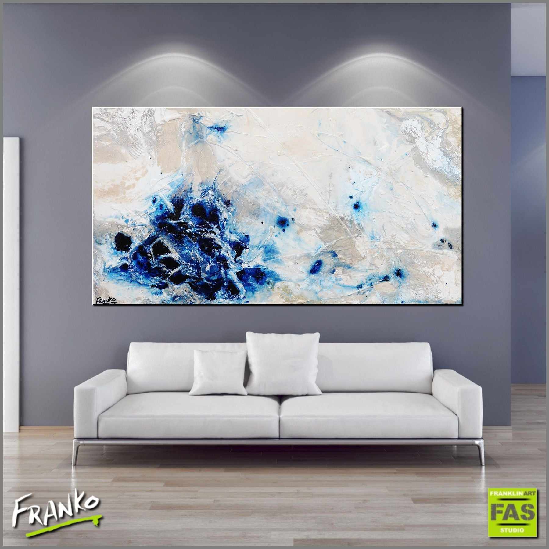 Desert Pools 190cm x 100cm Huge Blue White Abstract Painting (SOLD)-Abstract-Franko-[huge]-[Australian]-[best Selling]-Franklin Art Studio