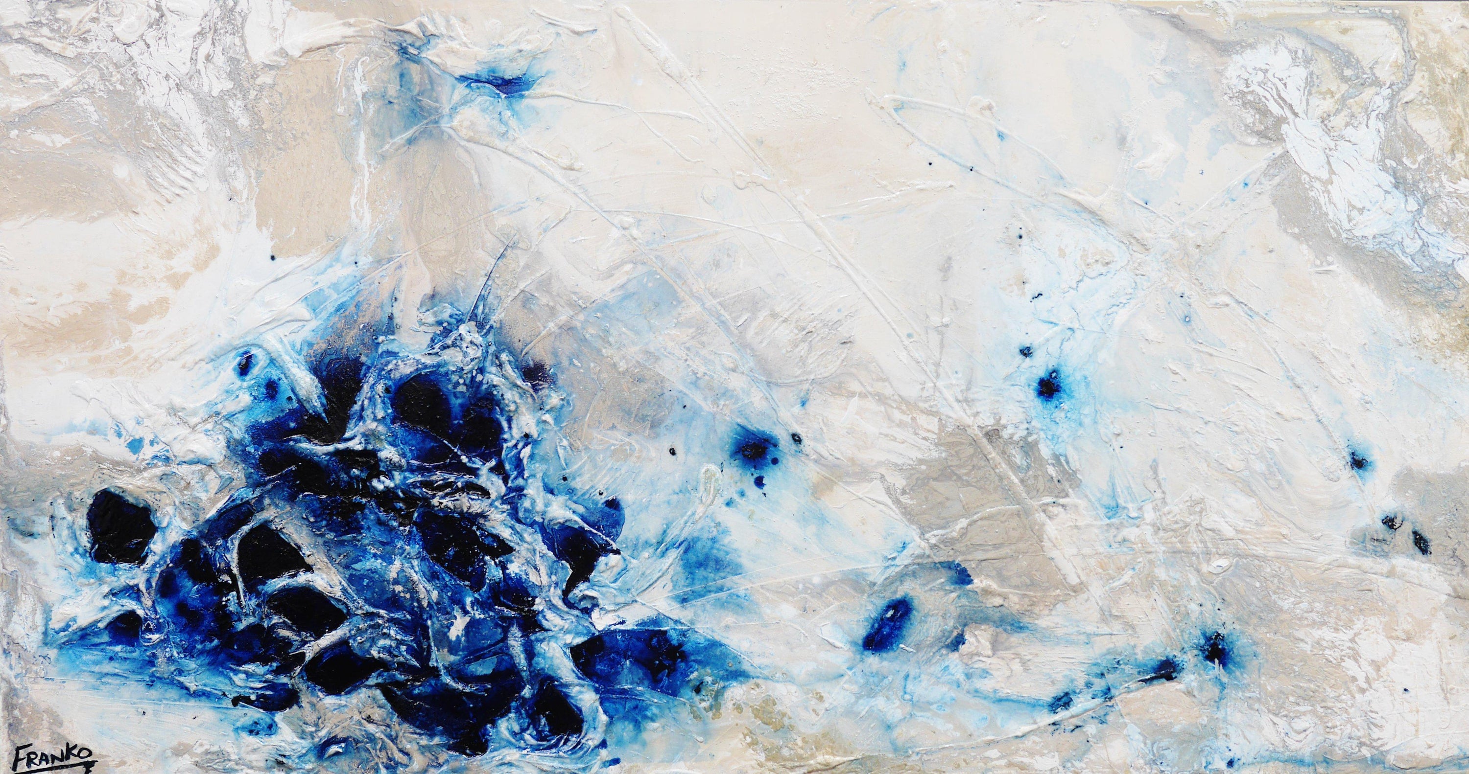 Desert Pools 190cm x 100cm Huge Blue White Abstract Painting (SOLD)-Abstract-Franko-[Franko]-[Australia_Art]-[Art_Lovers_Australia]-Franklin Art Studio