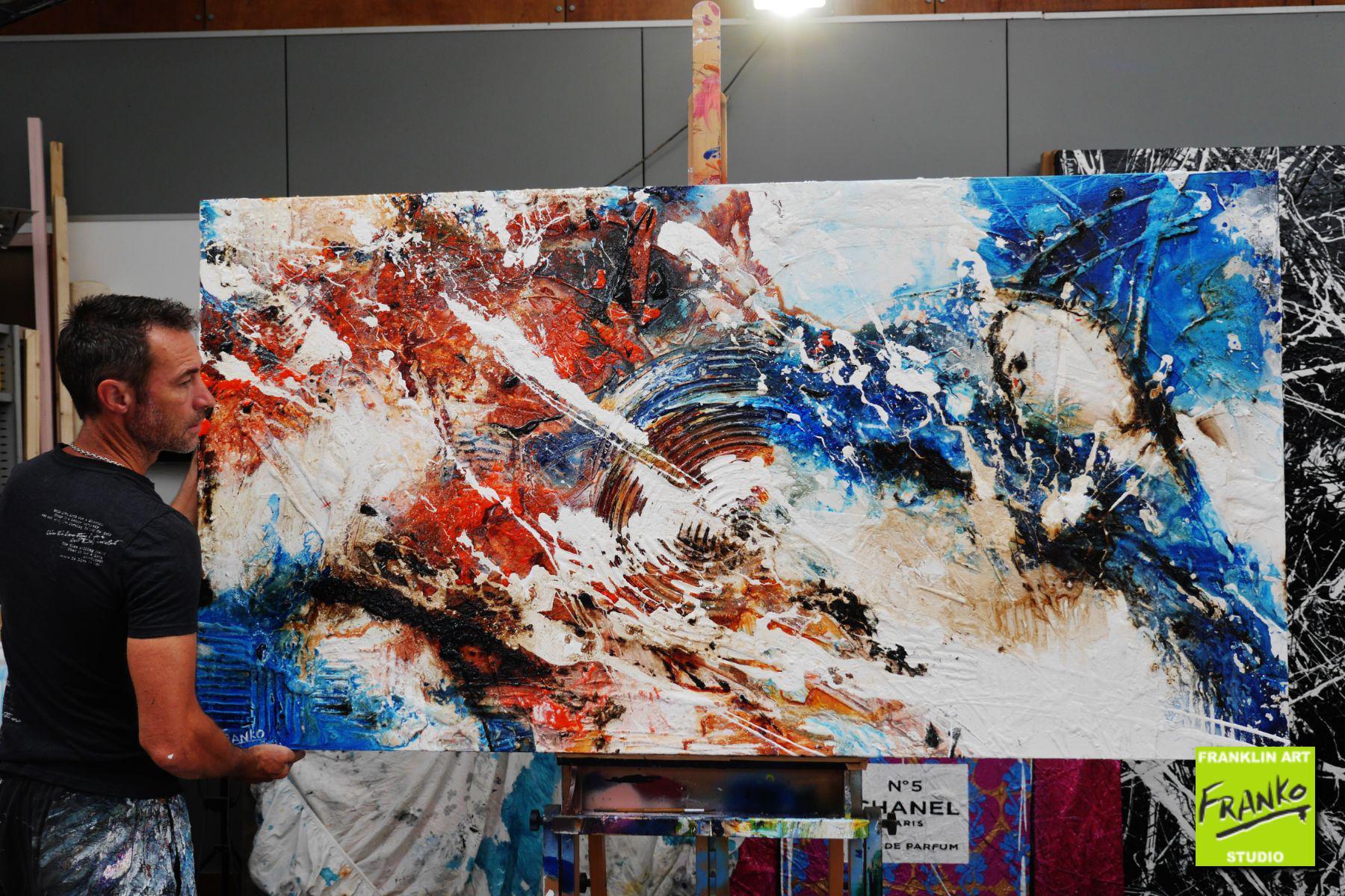 Desert Riches 190cm x 100cm Blue Red White Textured Abstract Painting (SOLD)-Abstract-Franko-[franko_artist]-[Art]-[interior_design]-Franklin Art Studio