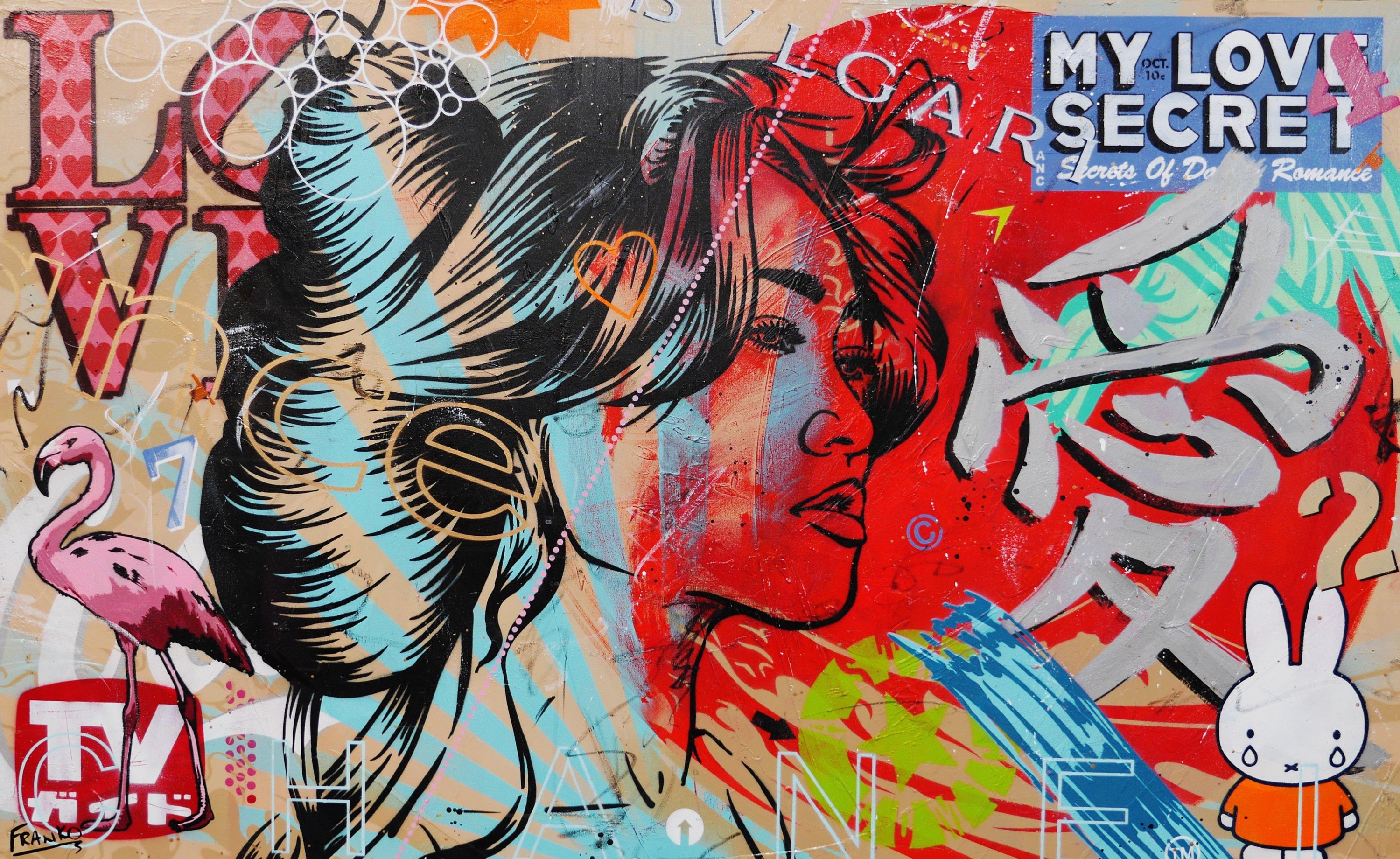 Destiny 160cm x 100cm Geisha Textured Urban Pop Art Painting (SOLD)-urban pop-Franko-[Franko]-[Australia_Art]-[Art_Lovers_Australia]-Franklin Art Studio