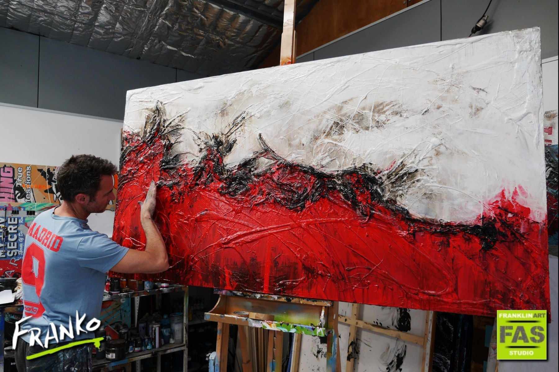 Devils Advocate 190cm x 100cm Red White Textured Abstract Painting (SOLD)-Abstract-Franko-[franko_artist]-[Art]-[interior_design]-Franklin Art Studio