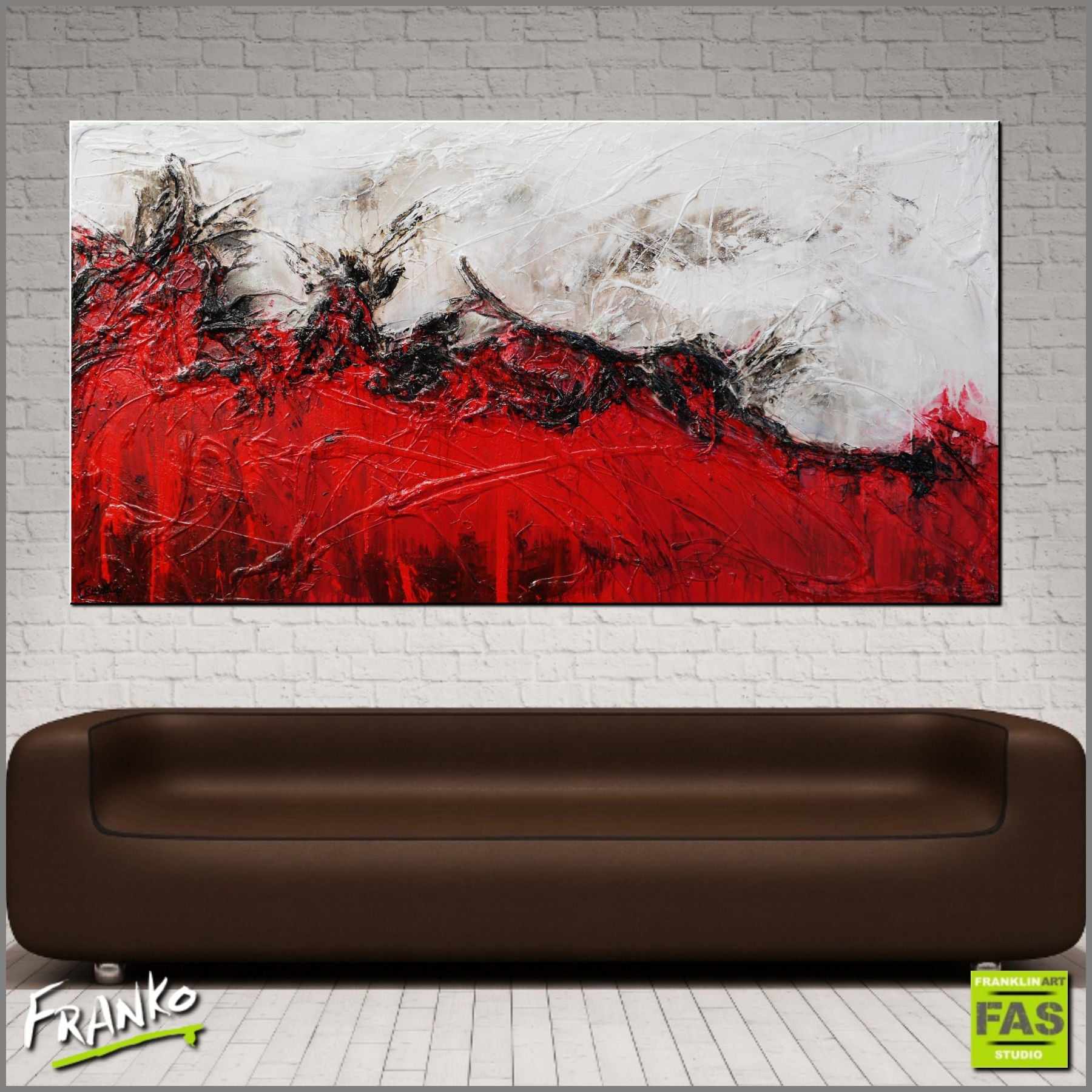 Devils Advocate 190cm x 100cm Red White Textured Abstract Painting (SOLD)-Abstract-Franko-[Franko]-[huge_art]-[Australia]-Franklin Art Studio