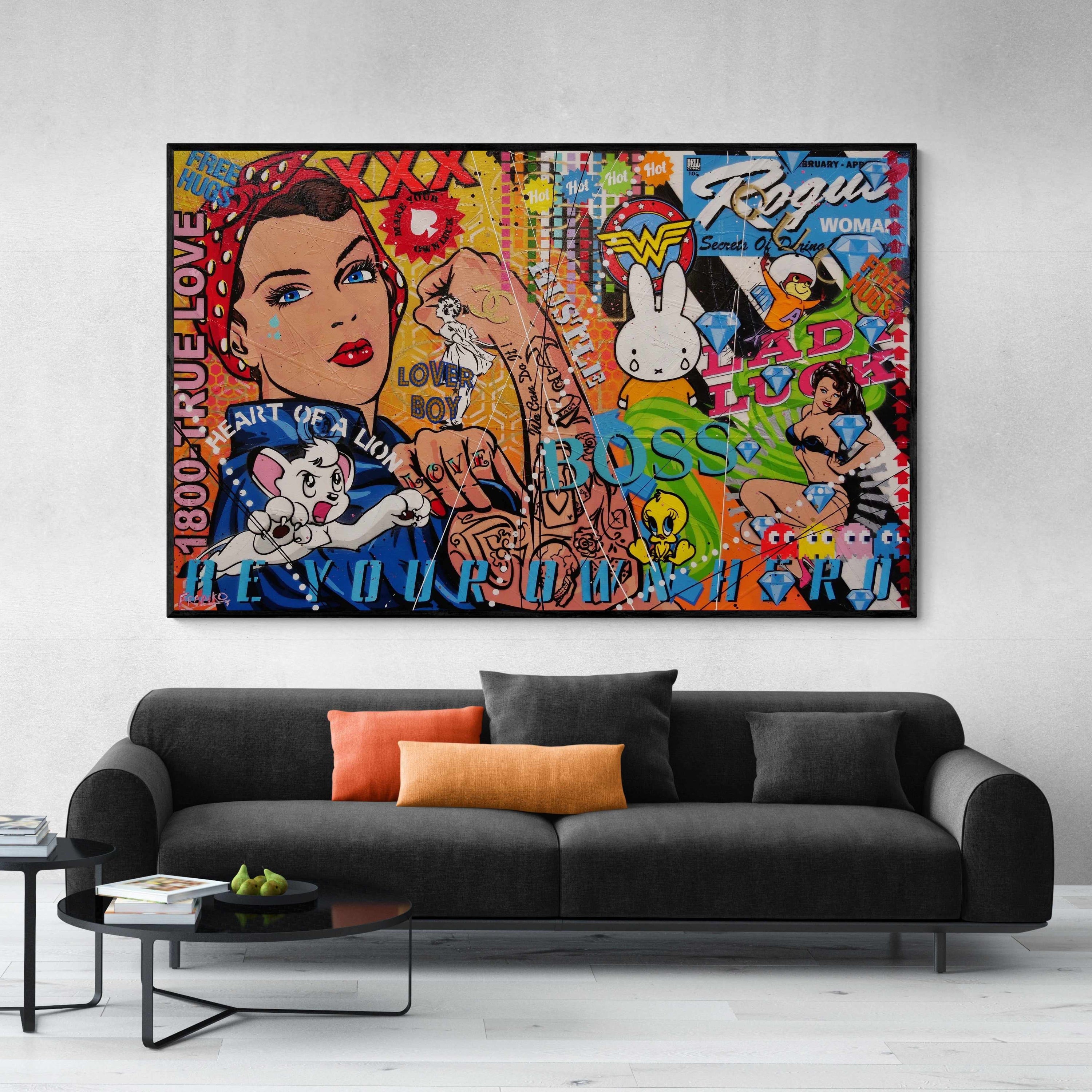 Diamond Rosie 160cm x 100cm Rosie The Riveter Textured Urban Pop Art Painting (SOLD)-Urban Pop Art-Franko-[franko_artist]-[Art]-[interior_design]-Franklin Art Studio