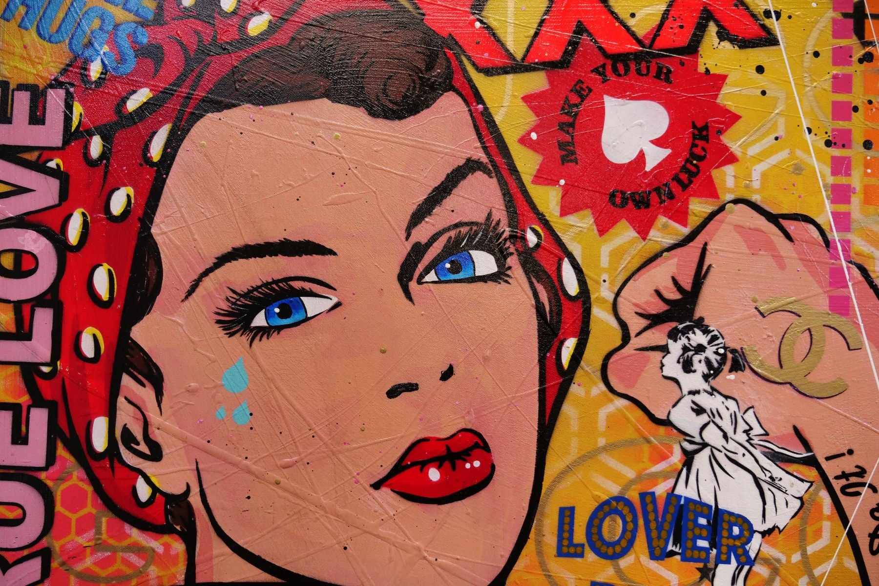 Diamond Rosie 160cm x 100cm Rosie The Riveter Textured Urban Pop Art Painting (SOLD)