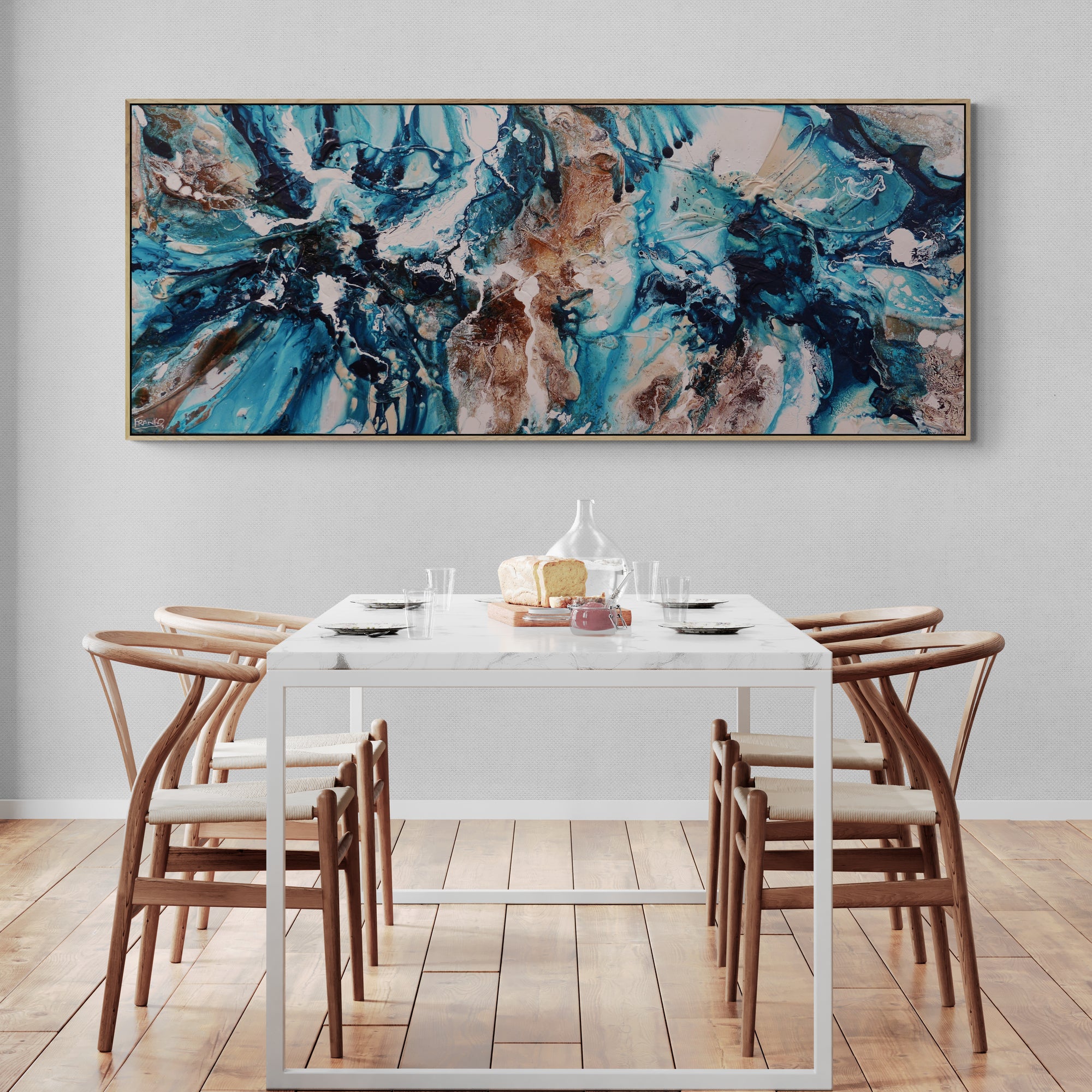 Southern Jam 200cm x 80cm Teal Rust White Textured Abstract Painting (SOLD)-Abstract-[Franko Artist]-[Cheryl]-[Wendy]-[Gabriela]-Franklin Art Studio