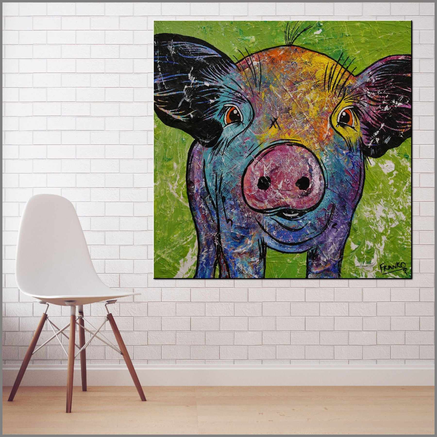 Don Junior 100cm x 100cm Pig Textured Abstract Realism Painting (SOLD)-abstract realism-Franko-[Franko]-[huge_art]-[Australia]-Franklin Art Studio