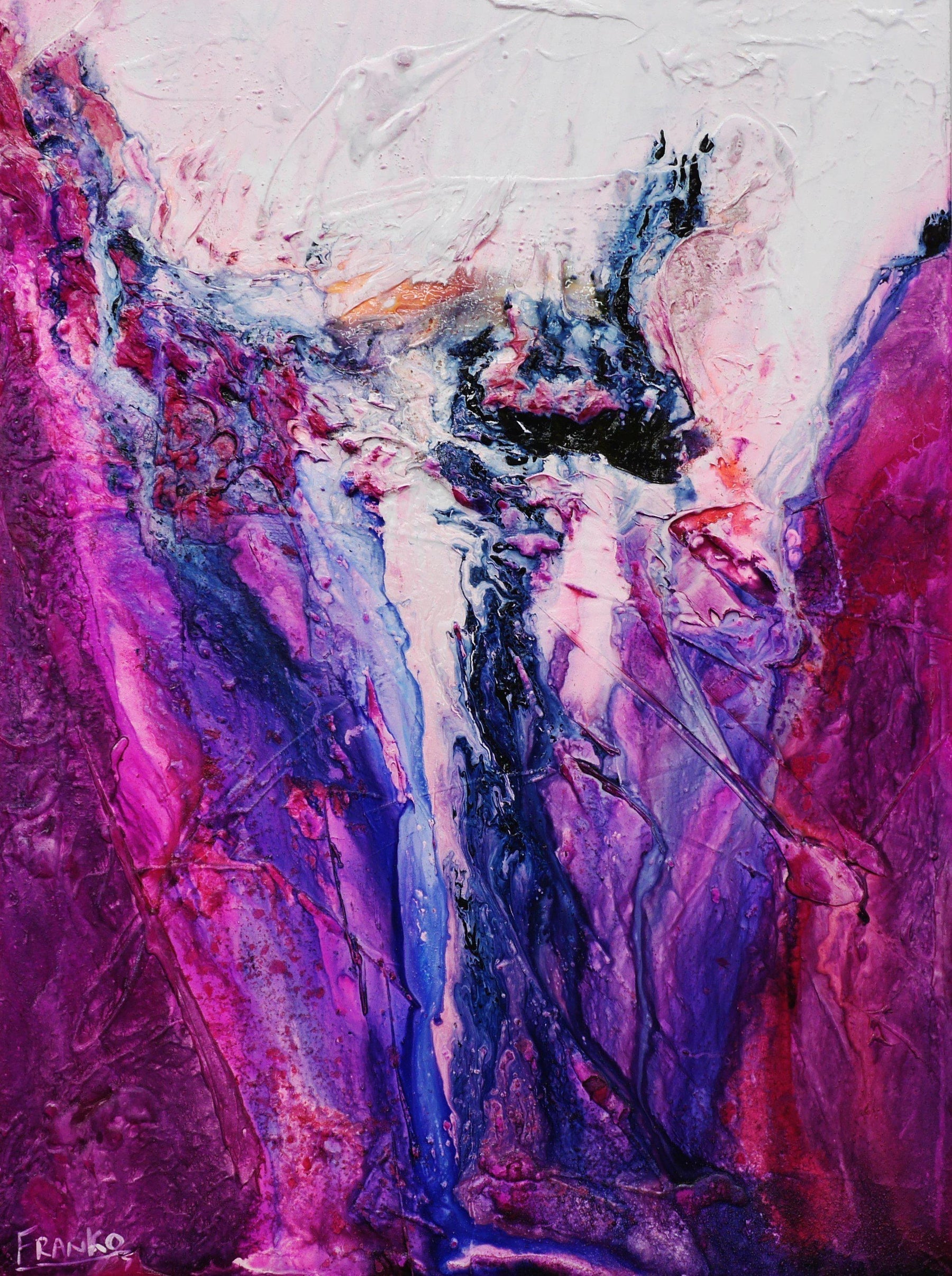 Drama 75cm x 100cm Purple Pink White Textured Abstract Painting (SOLD)-Abstract-Franko-[Franko]-[Australia_Art]-[Art_Lovers_Australia]-Franklin Art Studio