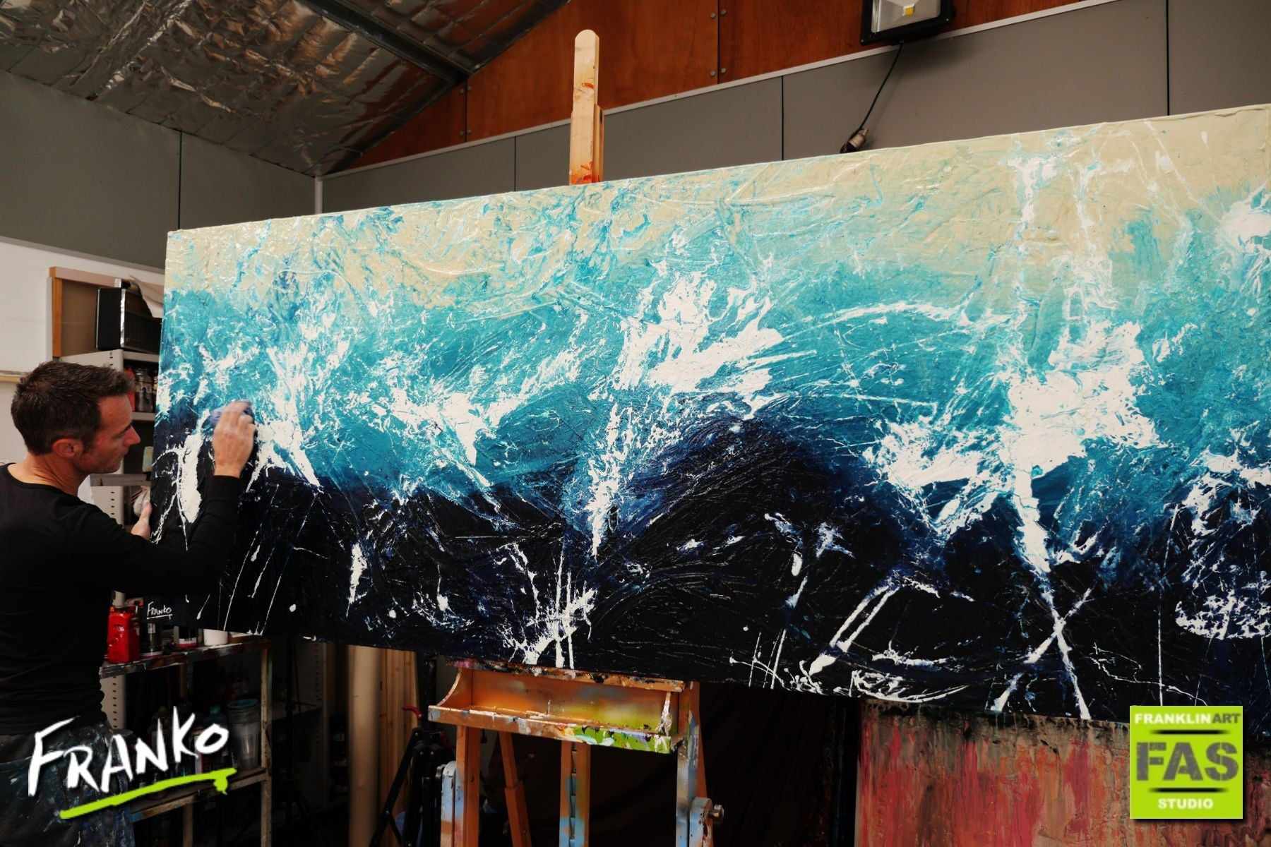 Drift 240cm x 100cm Blue White Cream Textured Abstract Painting (SOLD)