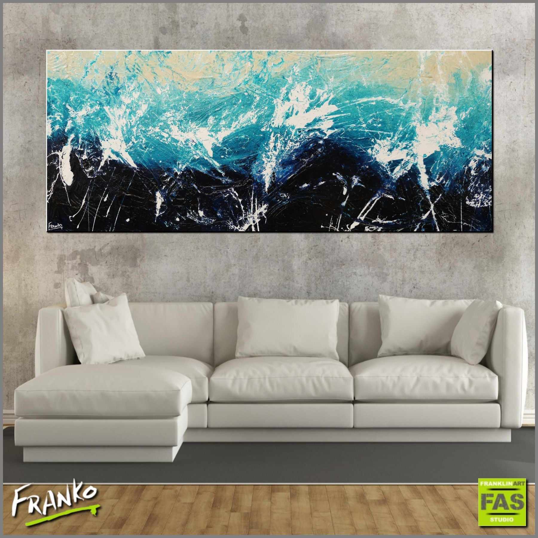 Drift 240cm x 100cm Blue White Cream Textured Abstract Painting (SOLD)