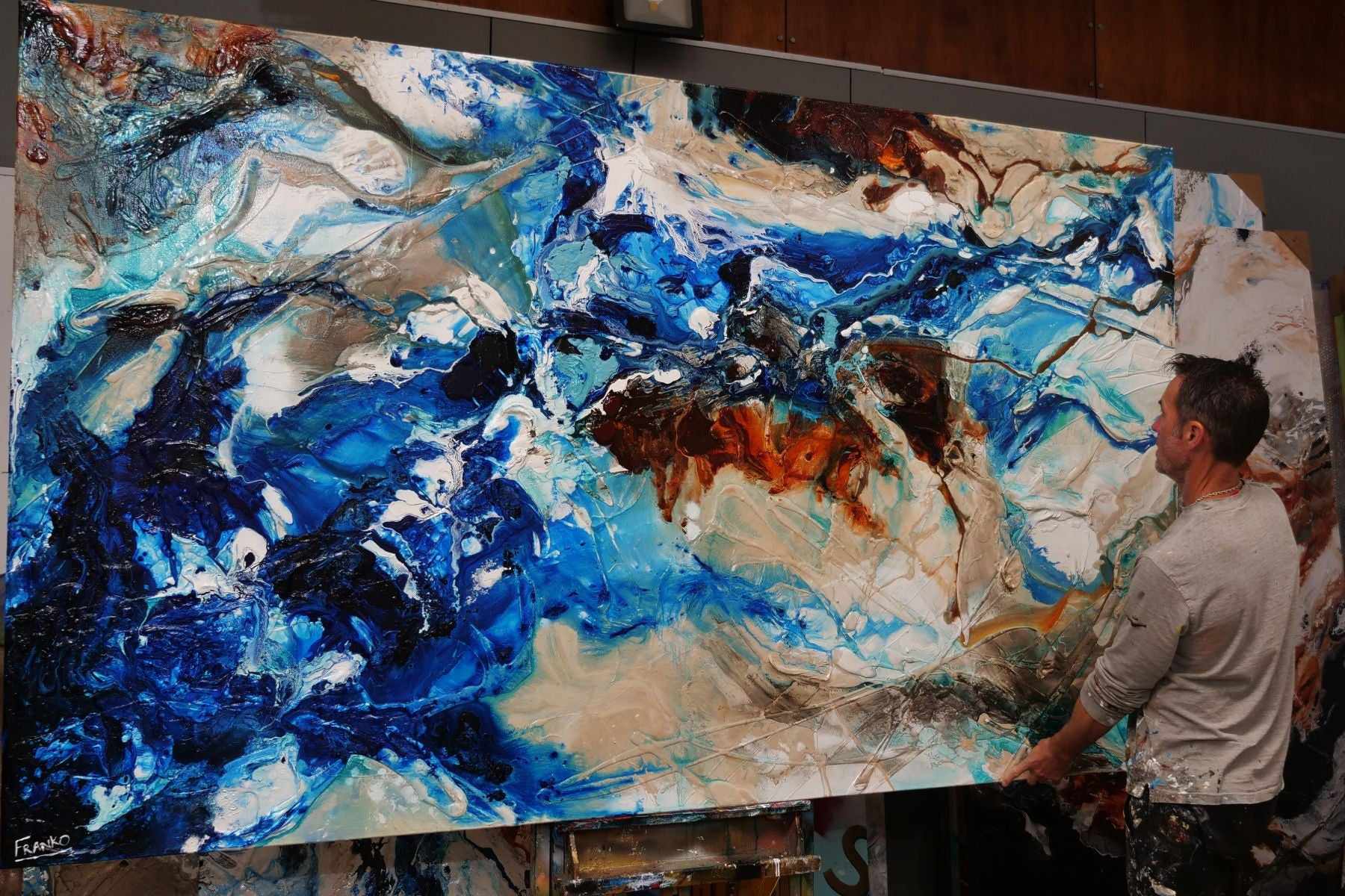 Drifting Grace 250cm x 150cm Blue White Textured Abstract Painting (SOLD)-Abstract-[Franko Artist]-[Gold Coast]-[Brisbane]-[Huge]-Franklin Art Studio