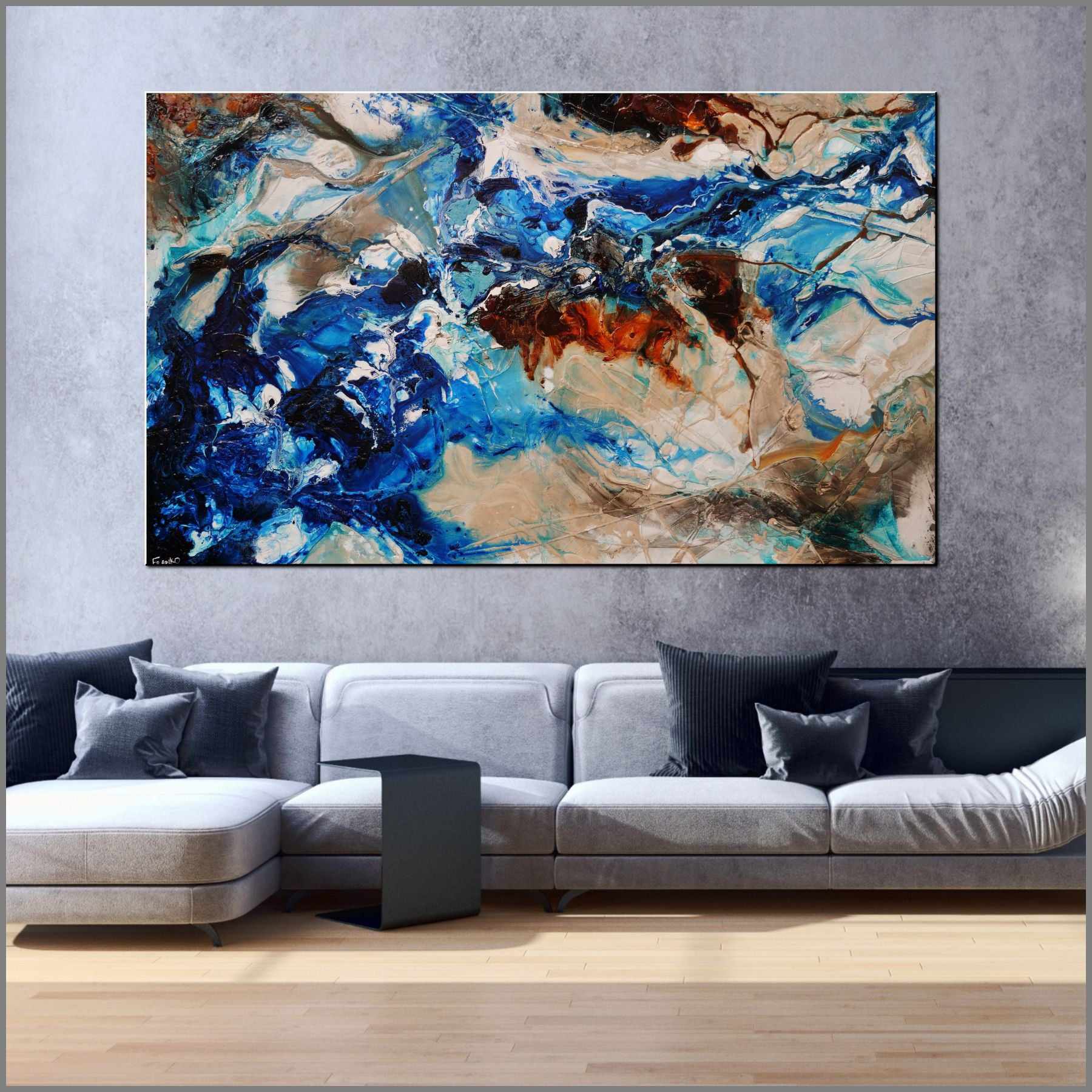 Drifting Grace 250cm x 150cm Blue White Textured Abstract Painting (SOLD)-Abstract-Franko-[huge]-[Australian]-[best Selling]-Franklin Art Studio