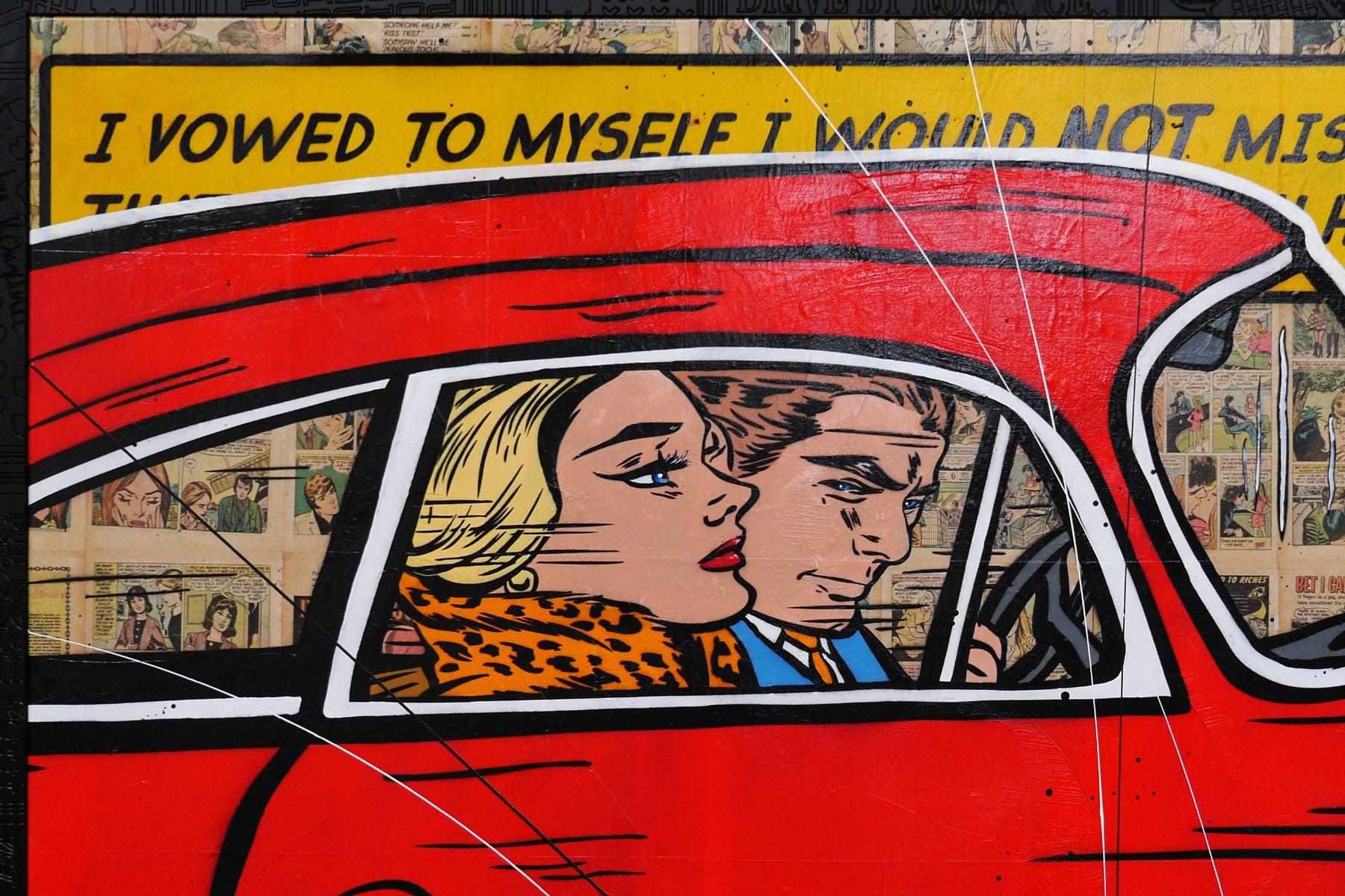 Drive By Romance 180cm x 100cm Porsche Comic Book Pages Urban Pop Art Painting With Custom Etched Frame (SOLD)