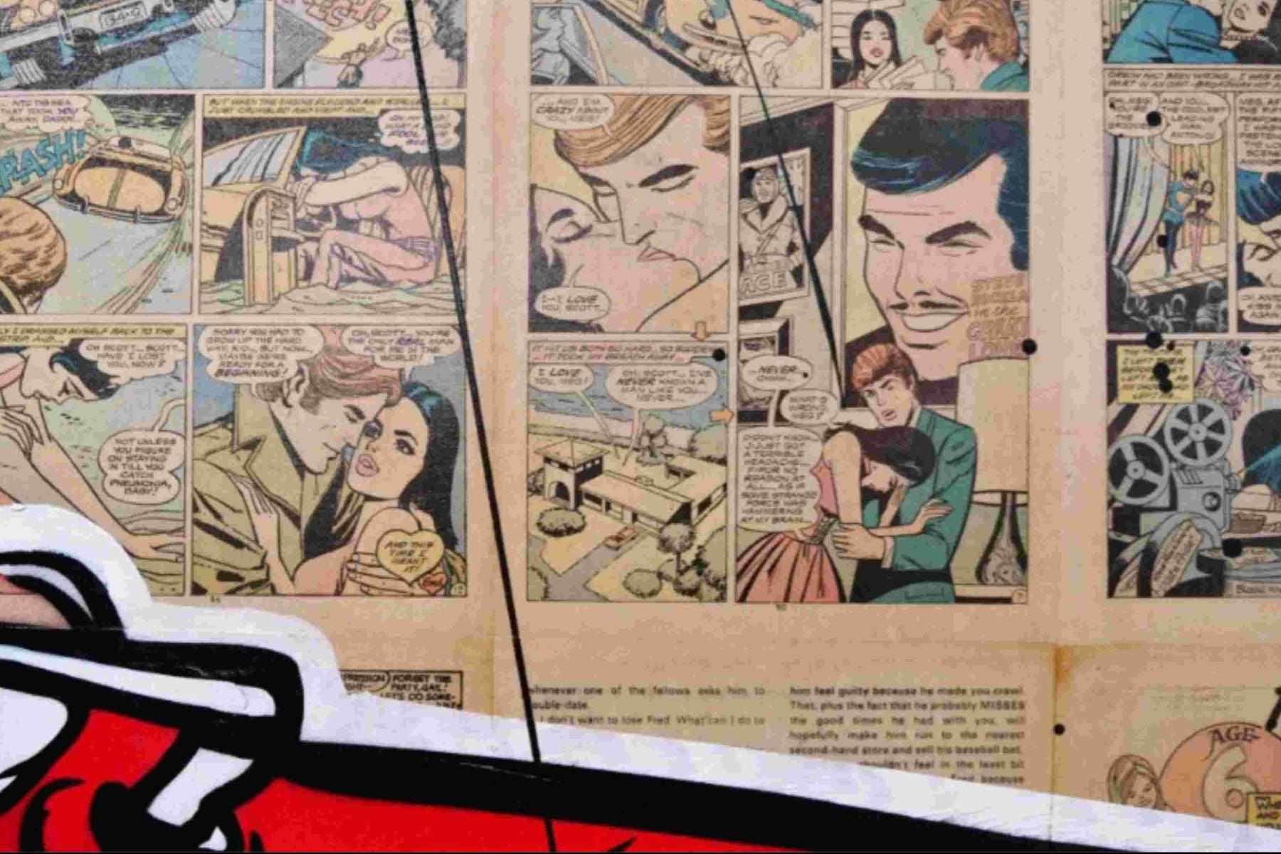 Drive By Romance 180cm x 100cm Porsche Comic Book Pages Urban Pop Art Painting With Custom Etched Frame (SOLD)