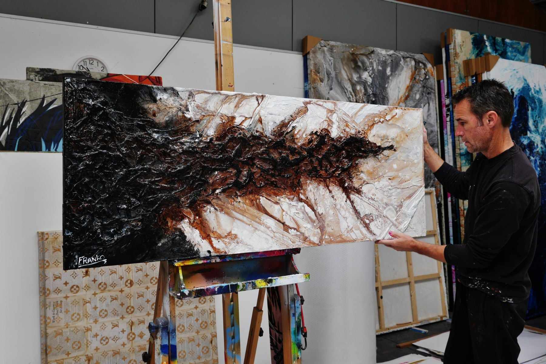 Earth 160cm x 60cm Blue Brown Textured Abstract Painting (SOLD)-Abstract-[Franko Artist]-[Gold Coast]-[Brisbane]-[Huge]-Franklin Art Studio