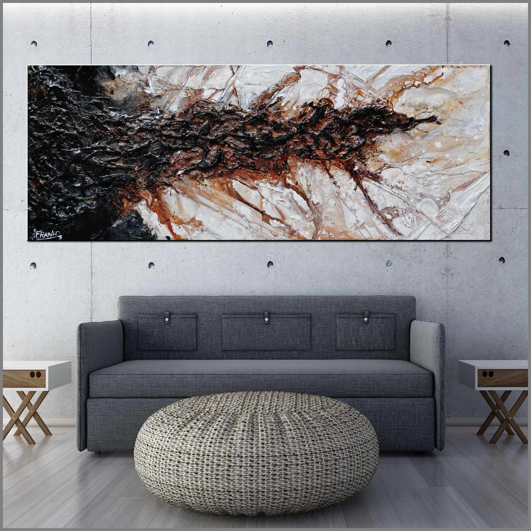 Earth 160cm x 60cm Blue Brown Textured Abstract Painting (SOLD)-Abstract-Franko-[Franko]-[huge_art]-[Australia]-Franklin Art Studio