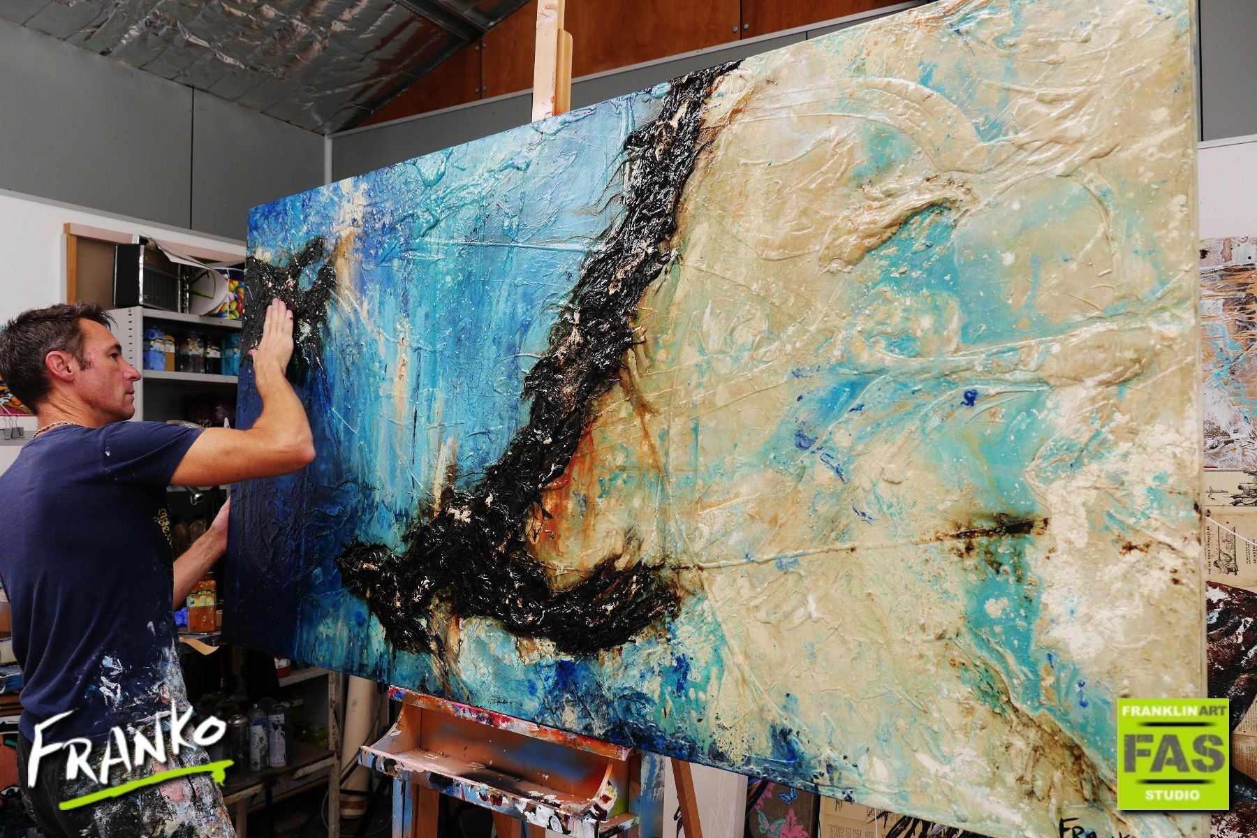 Evolution 190cm x 100cm Blue Creme Abstract Painting (SOLD)-Abstract-[Franko Artist]-[Gold Coast]-[Brisbane]-[Huge]-Franklin Art Studio