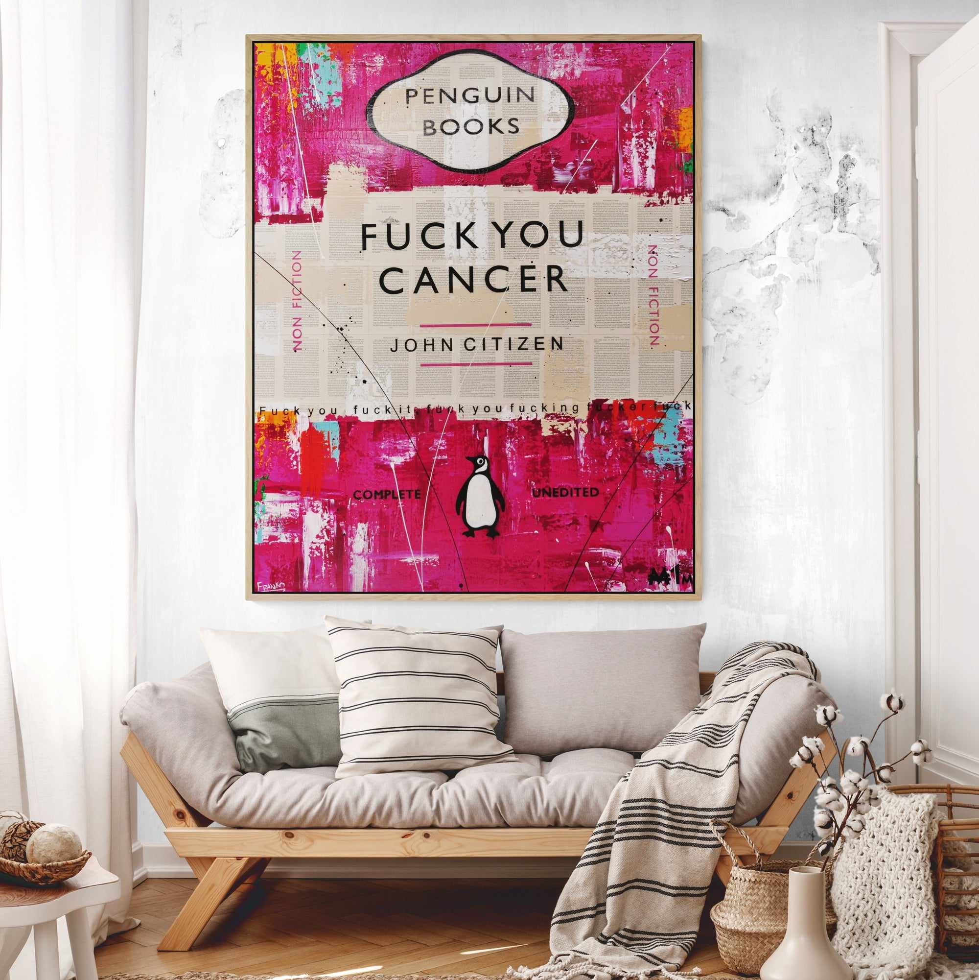F.U. Cancer 120cm x 150cm Fuck You Cancer Urban Pop Book Club Painting-book club-[Franko]-[Artist]-[Australia]-[Painting]-Franklin Art Studio